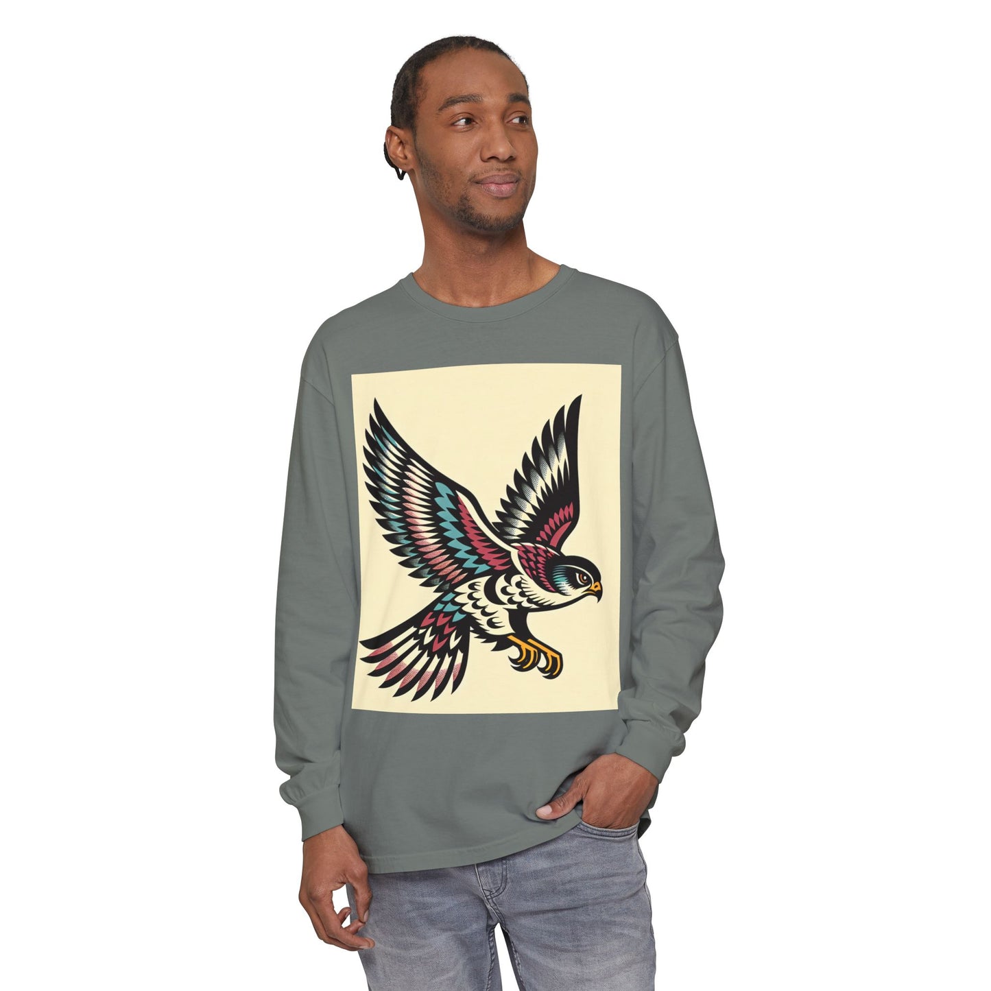Unisex Garment-dyed Long Sleeve T-Shirt (Falcon)