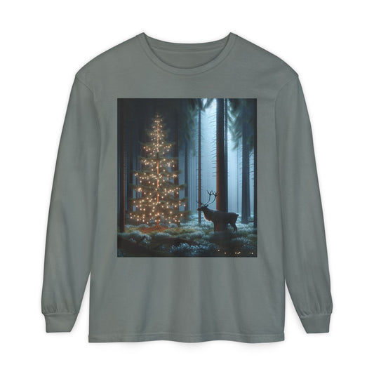 Unisex Garment-dyed Long Sleeve T-Shirt (Reindeer)