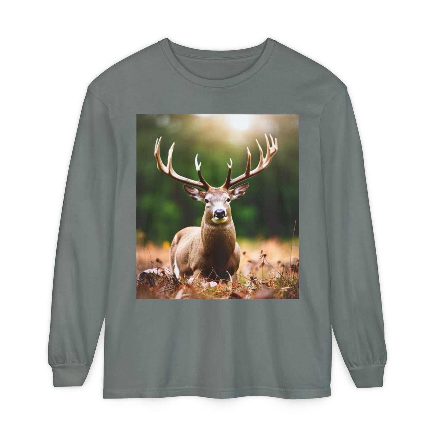 Unisex Garment-dyed Long Sleeve T-Shirt (Deer)