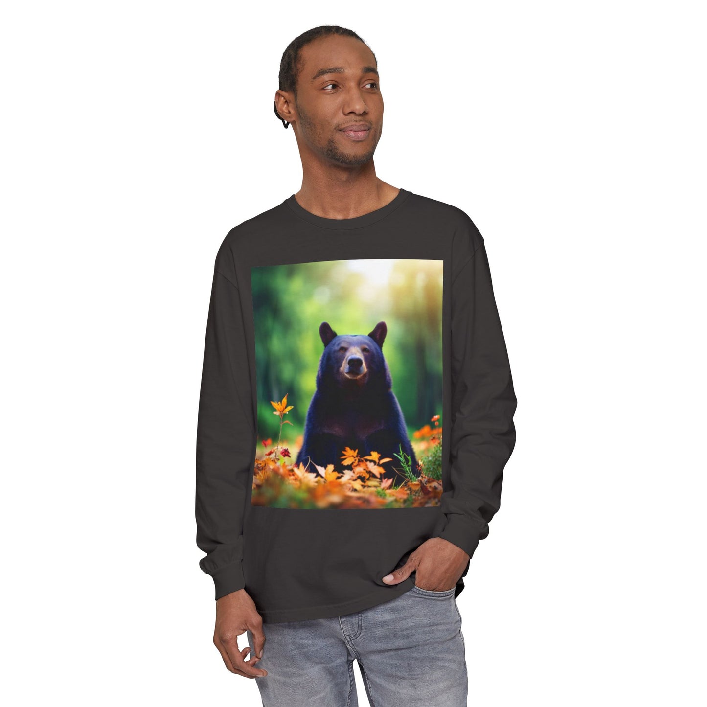 Unisex Garment-dyed Long Sleeve T-Shirt (Bear)