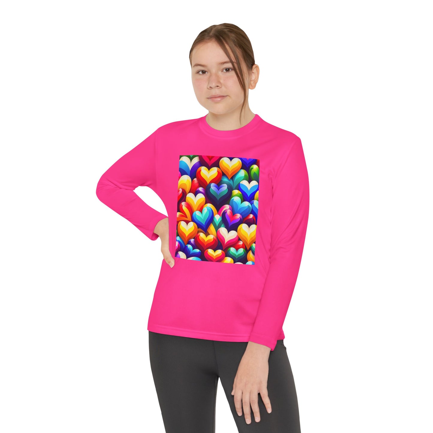 Youth Long Sleeve Competitor Tee (Colorful Hearts)