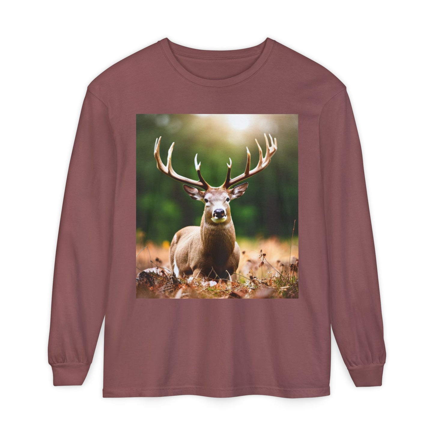 Unisex Garment-dyed Long Sleeve T-Shirt (Deer)