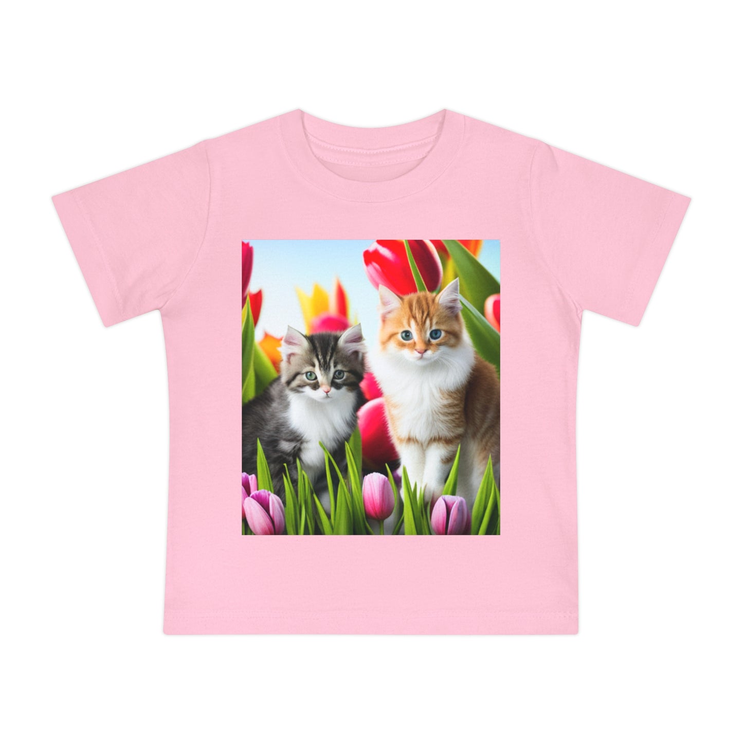 Baby Short Sleeve T-Shirt (Kittens/Tulips)
