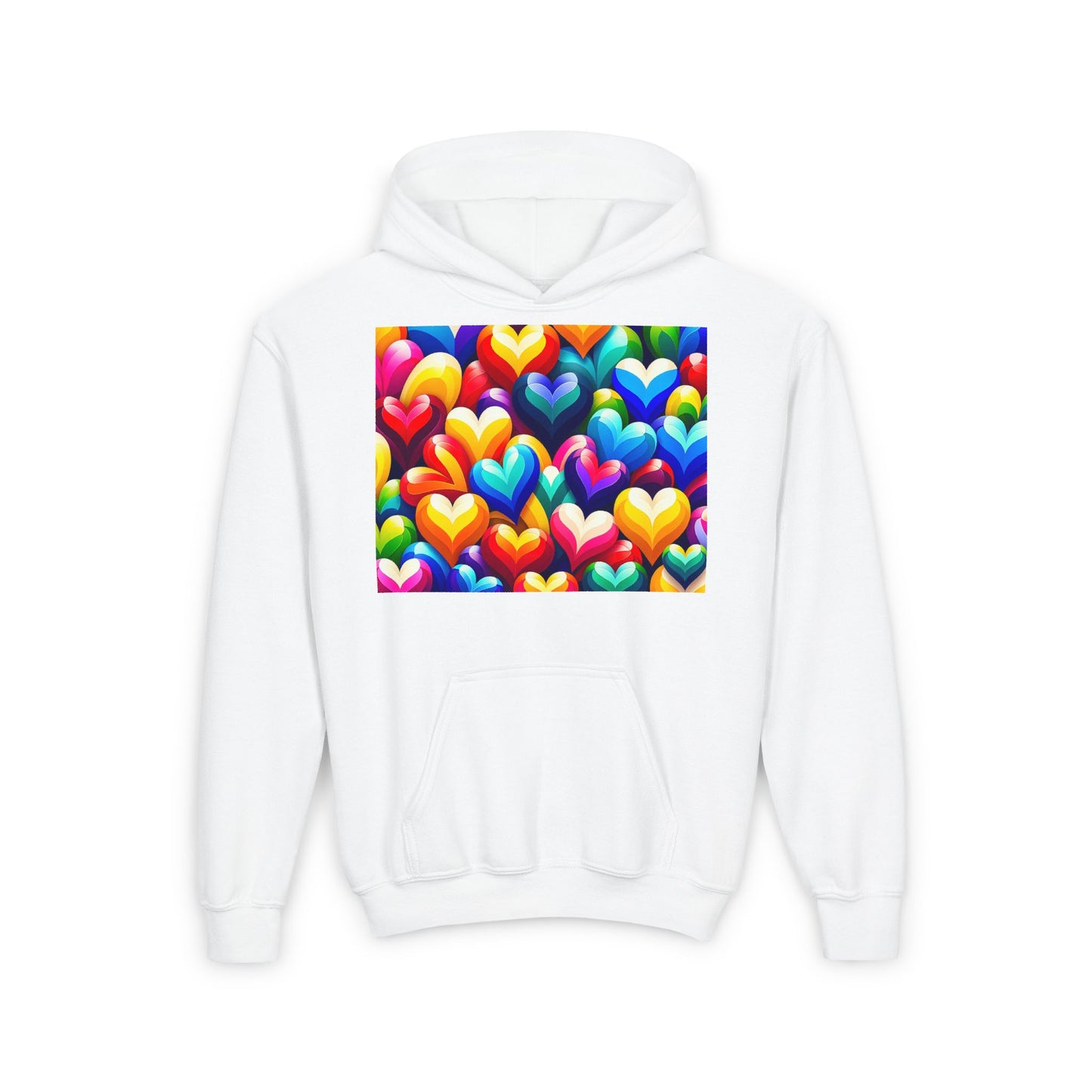 Youth Heavy Blend Hooded Sweatshirt (Colorful Hearts)