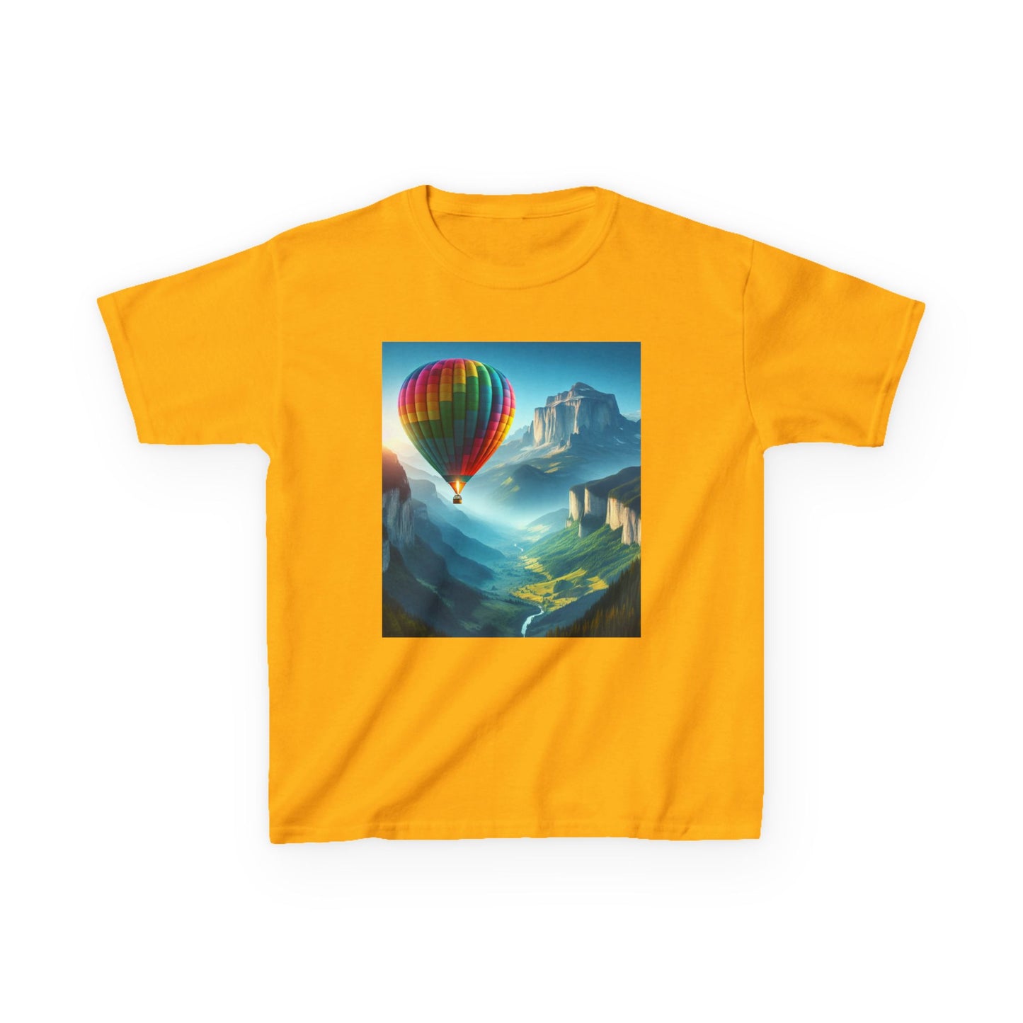 Kids Heavy Cotton™ Tee - Colorful Hot Air Balloon Adventure Tee for Young Explorers