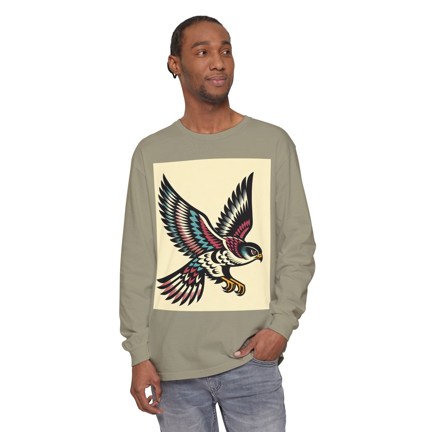 Unisex Garment-dyed Long Sleeve T-Shirt (Falcon)