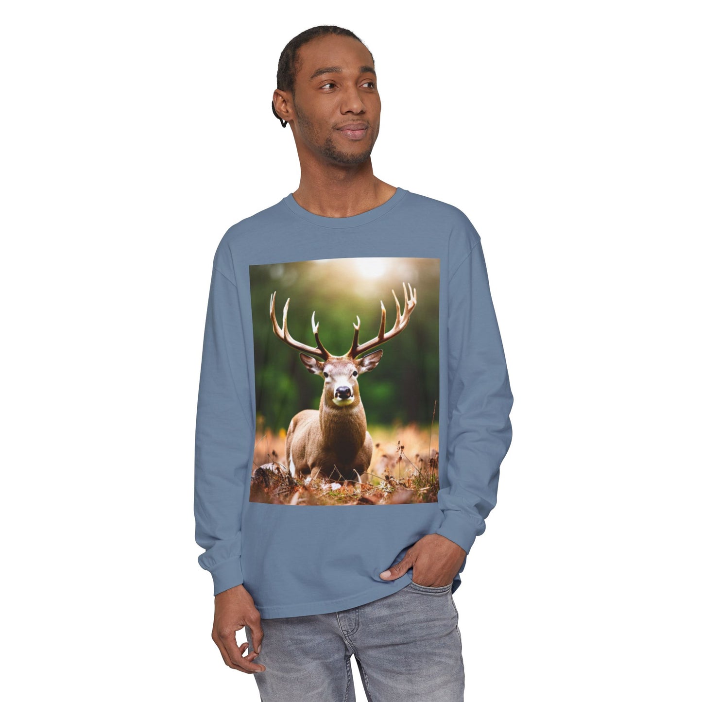 Unisex Garment-dyed Long Sleeve T-Shirt (Deer)