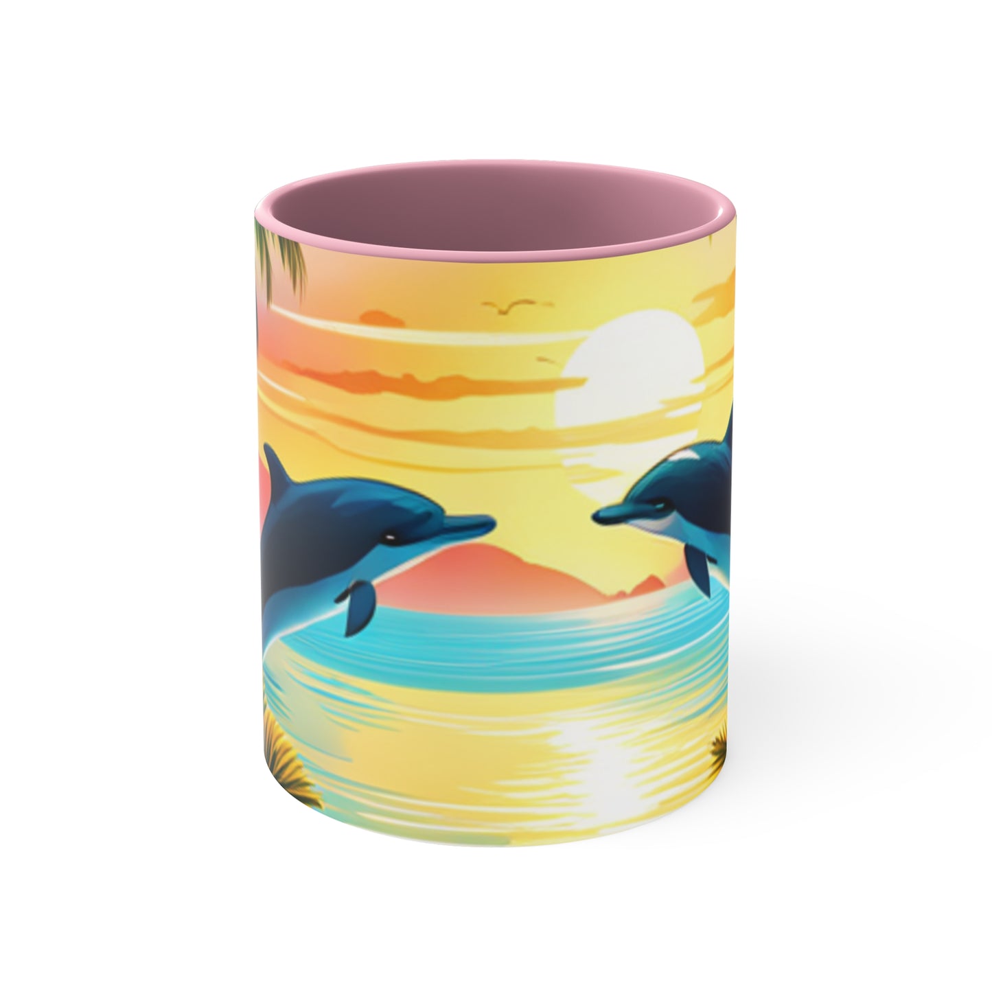 Accent Coffee Mug, 11oz (Dolphin Palm Tree)