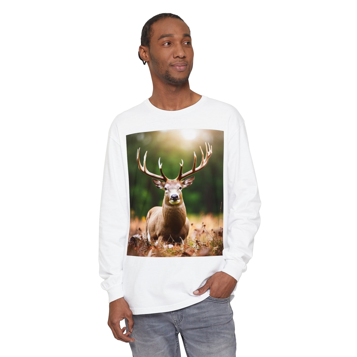 Unisex Garment-dyed Long Sleeve T-Shirt (Deer)