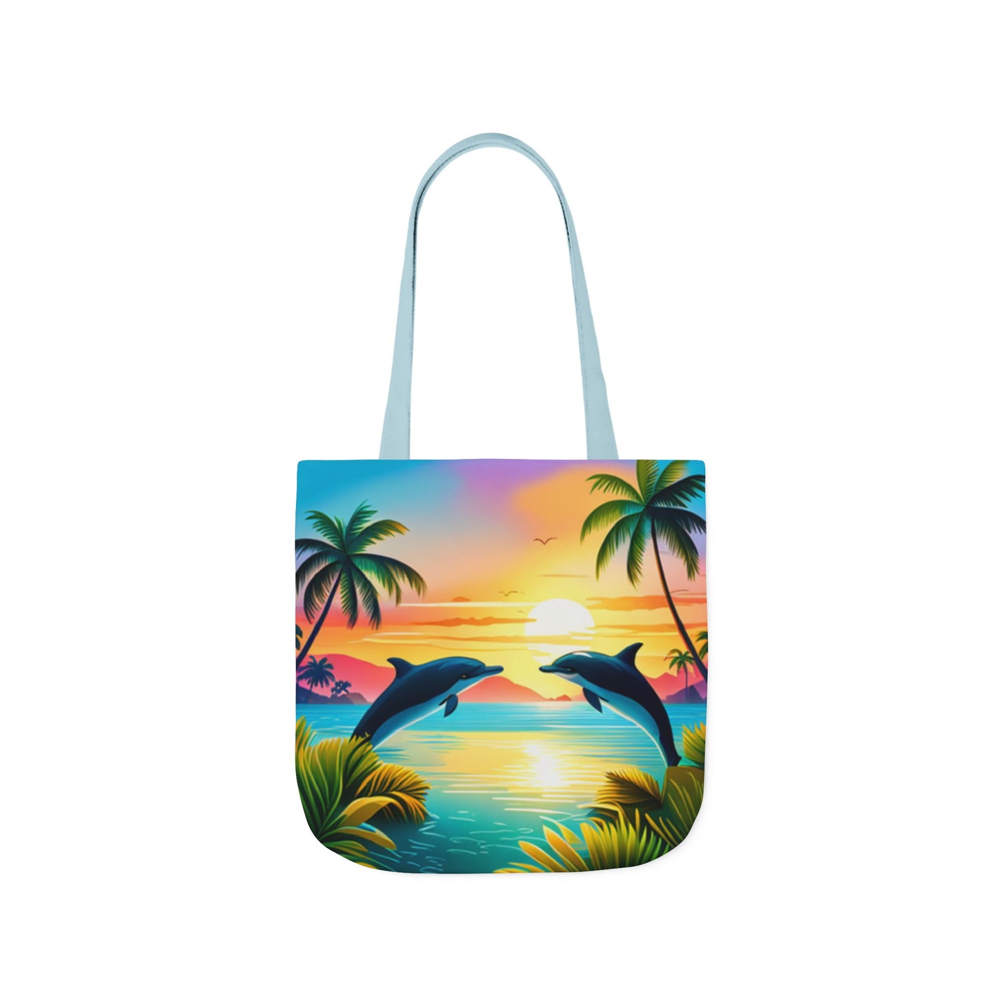 Canvas Tote Bag, 5-Color Straps (Dolphin/Palm Tree)