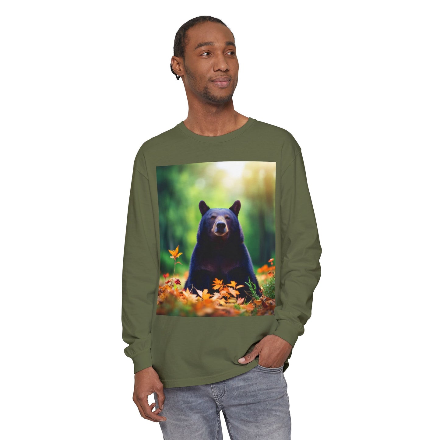 Unisex Garment-dyed Long Sleeve T-Shirt (Bear)
