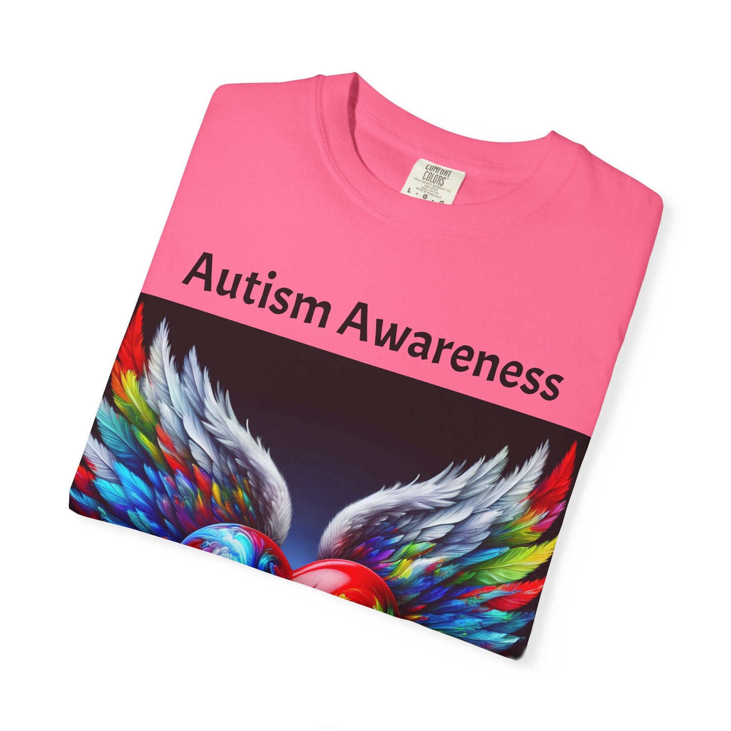 Autism Awareness Unisex Garment-Dyed T-Shirt - Colorful Heart Design