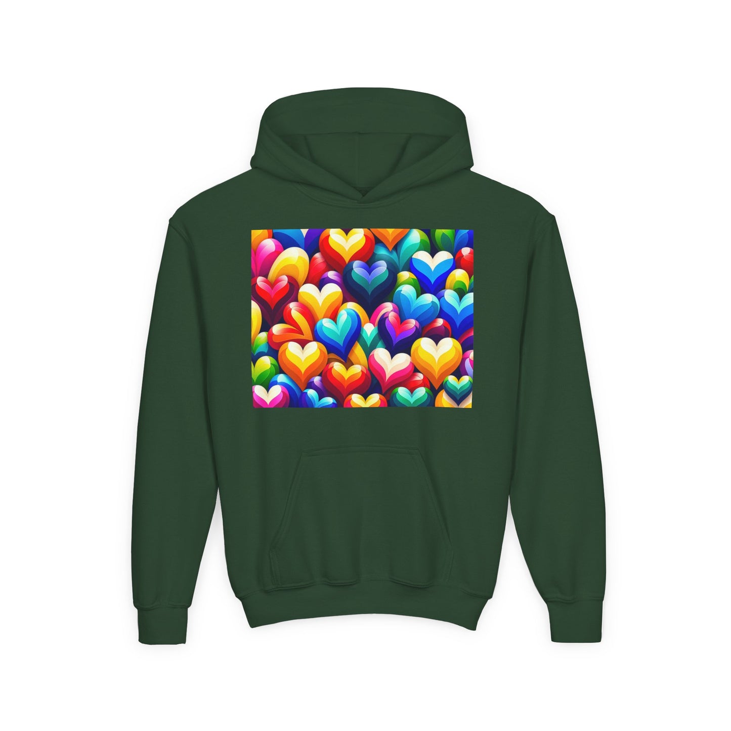 Youth Heavy Blend Hooded Sweatshirt (Colorful Hearts)