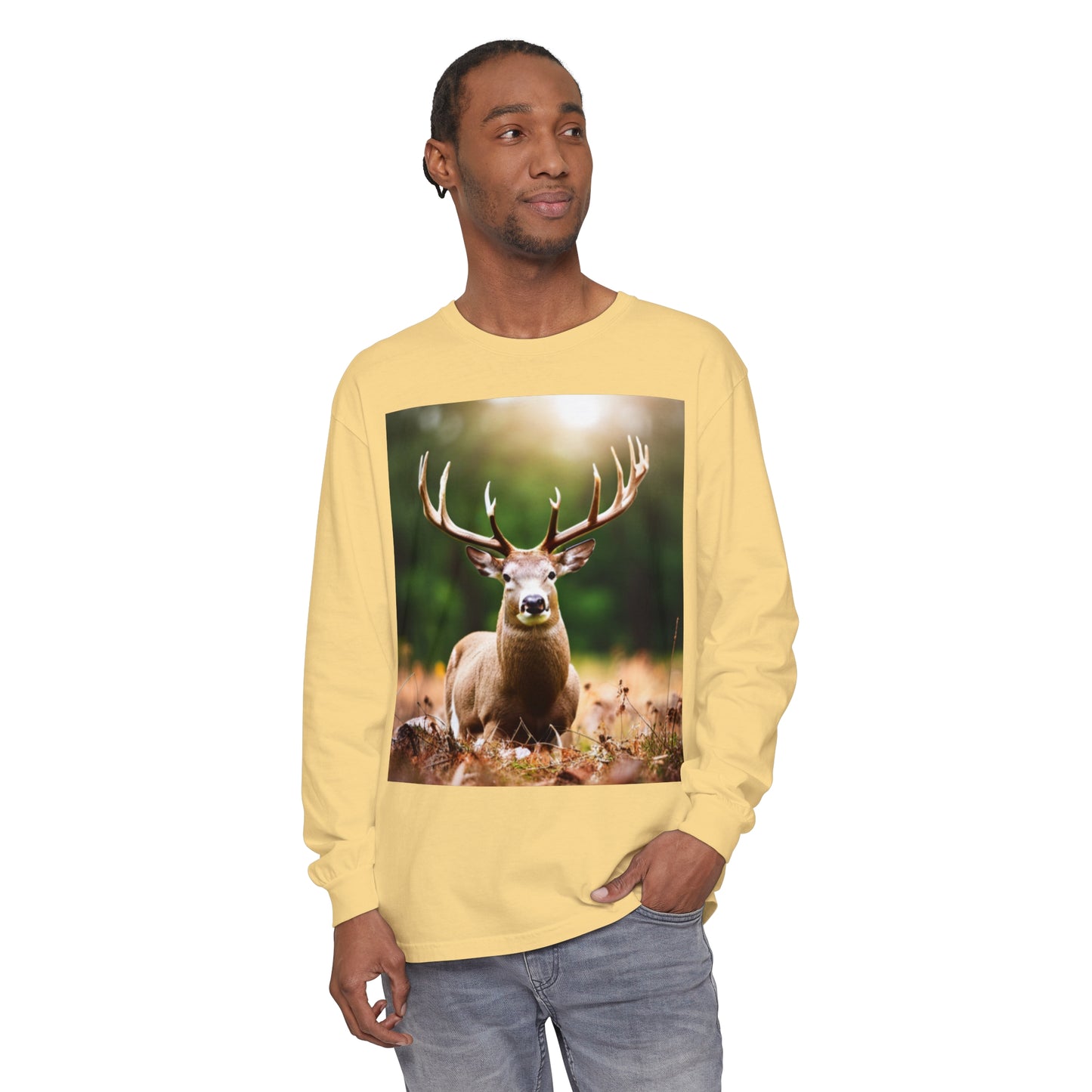 Unisex Garment-dyed Long Sleeve T-Shirt (Deer)