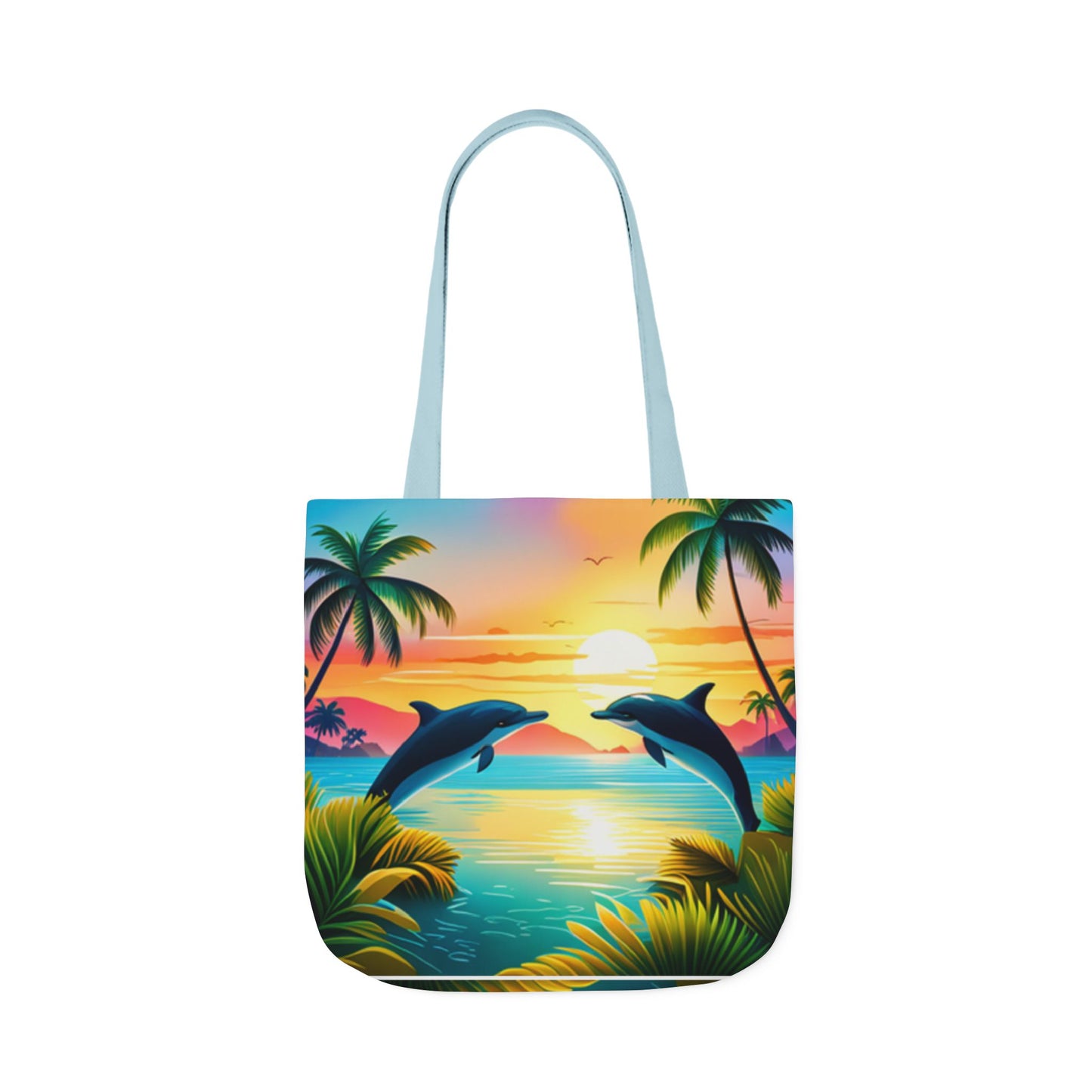 Canvas Tote Bag, 5-Color Straps (Dolphin/Palm Tree)