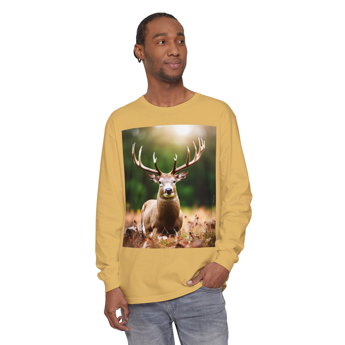 Unisex Garment-dyed Long Sleeve T-Shirt (Deer)