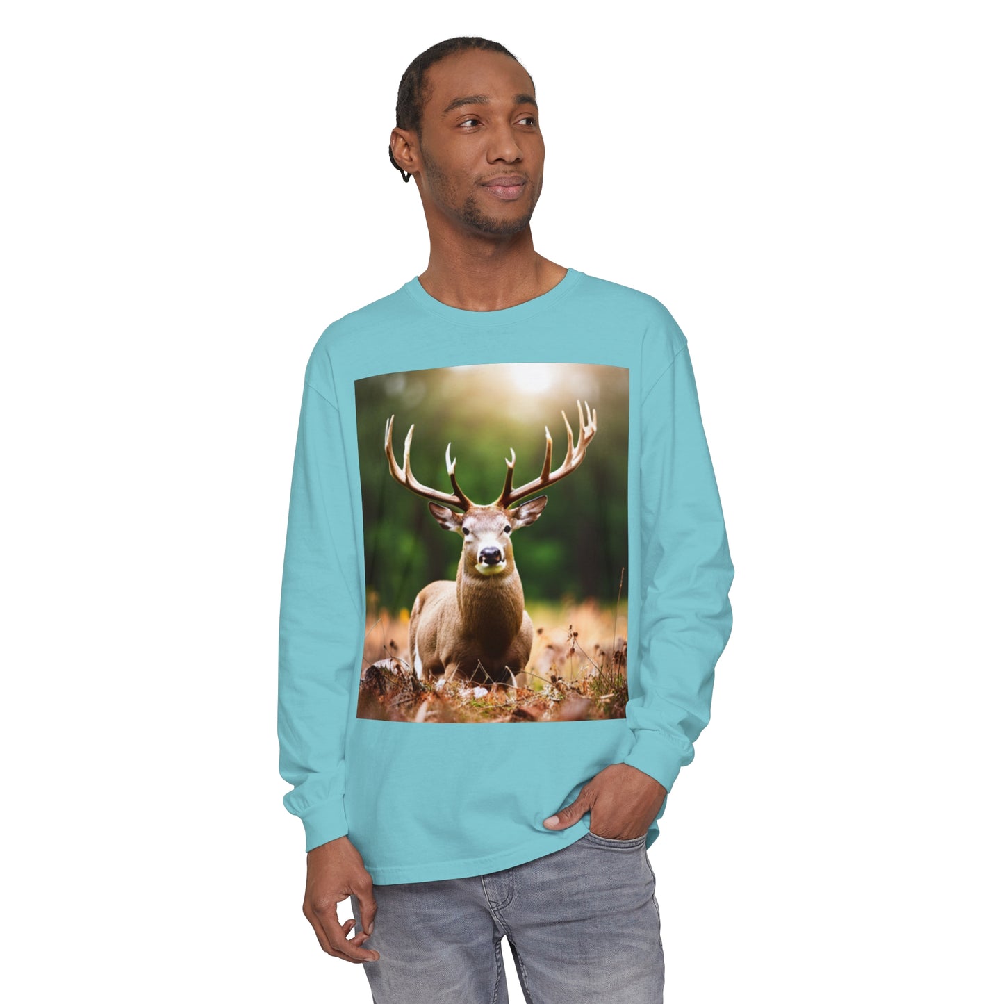 Unisex Garment-dyed Long Sleeve T-Shirt (Deer)