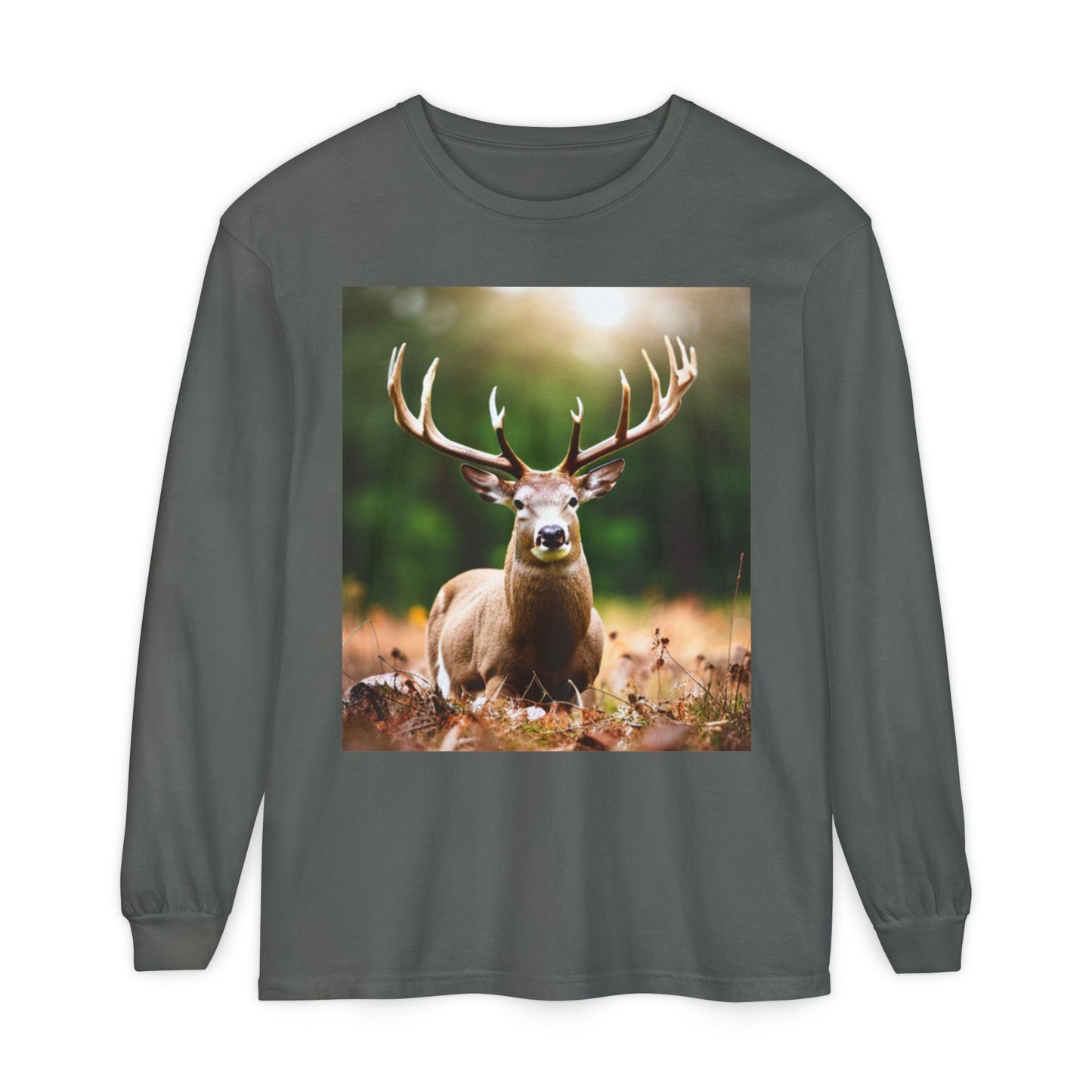 Unisex Garment-dyed Long Sleeve T-Shirt (Deer)