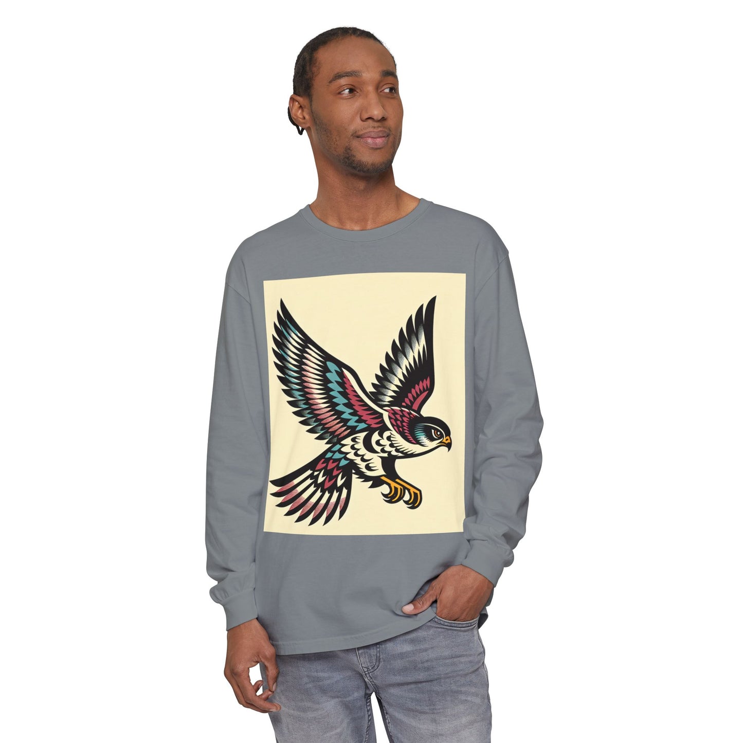 Unisex Garment-dyed Long Sleeve T-Shirt (Falcon)