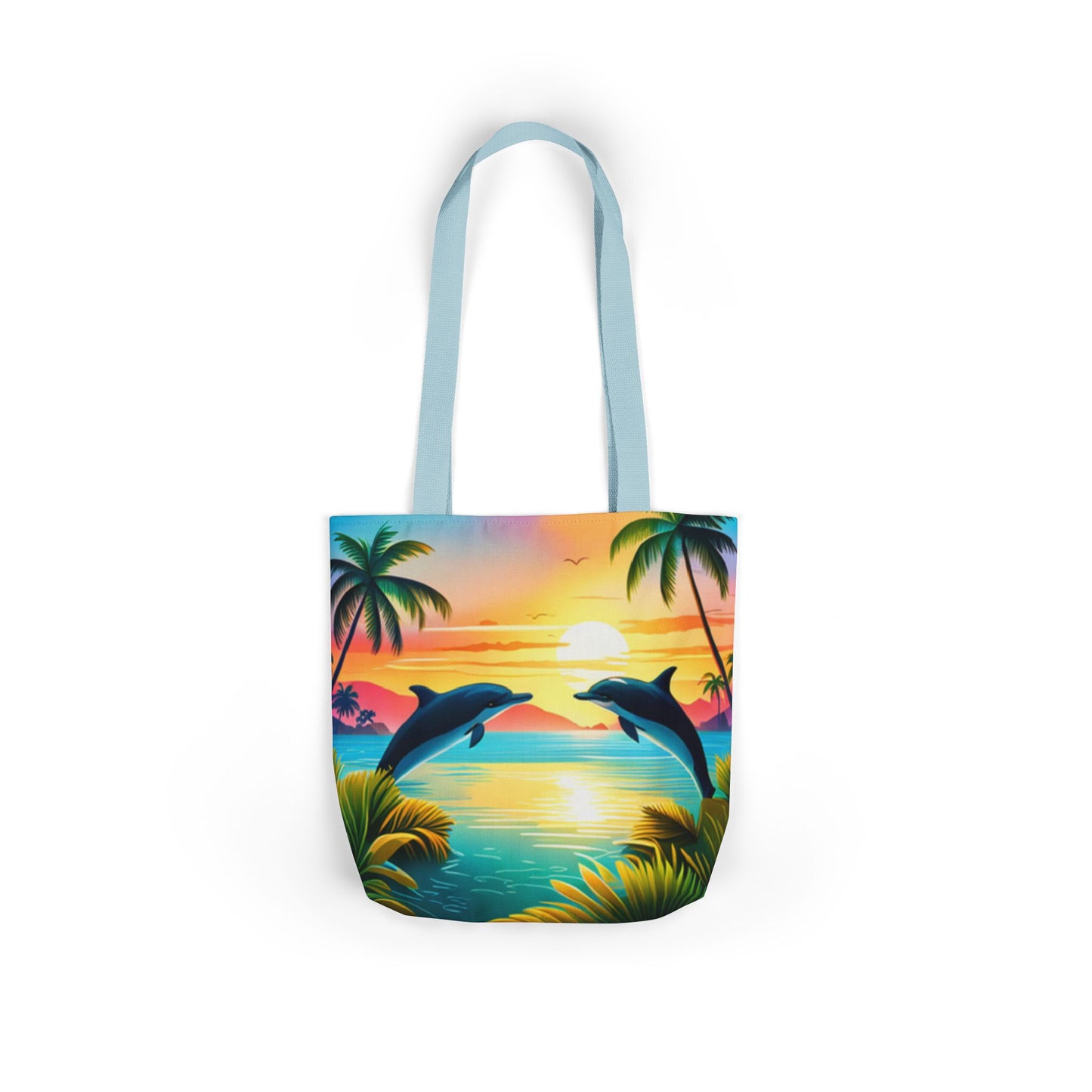 Canvas Tote Bag, 5-Color Straps (Dolphin/Palm Tree)