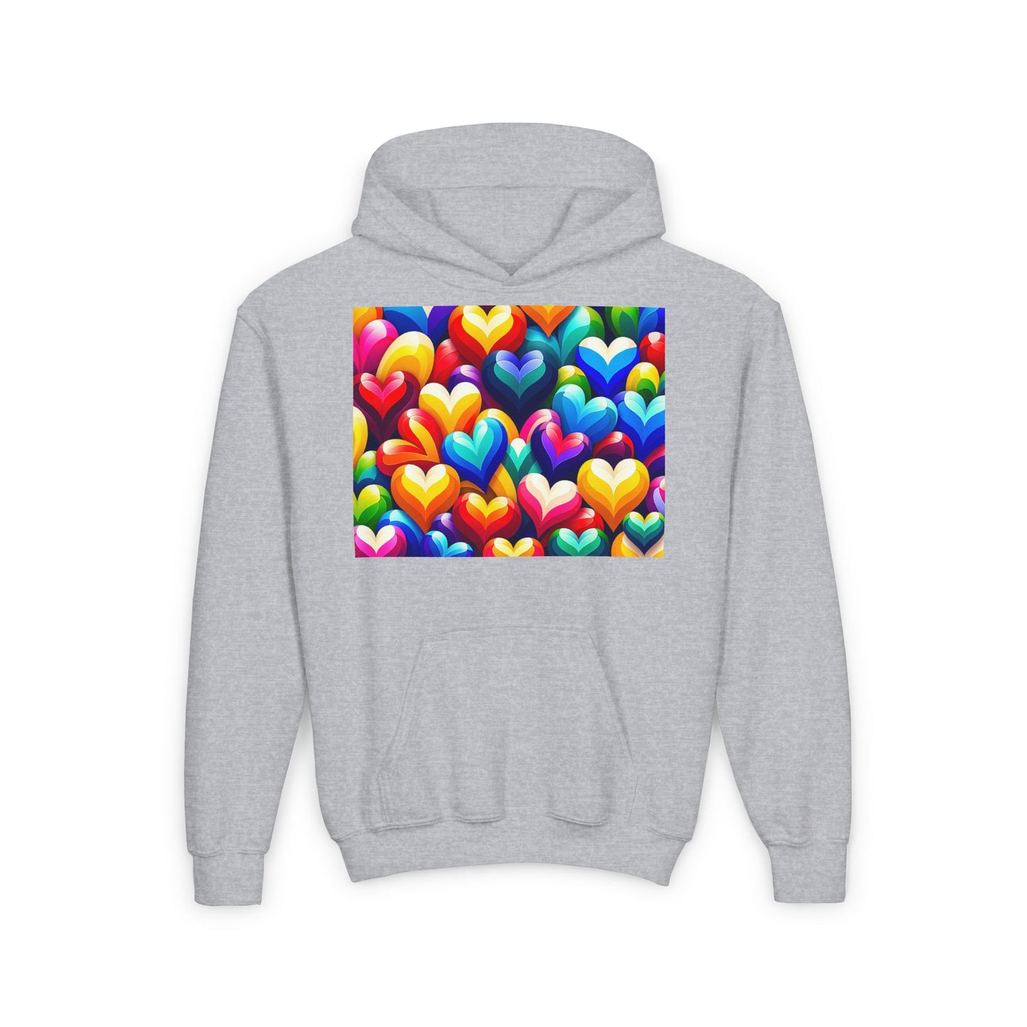 Youth Heavy Blend Hooded Sweatshirt (Colorful Hearts)