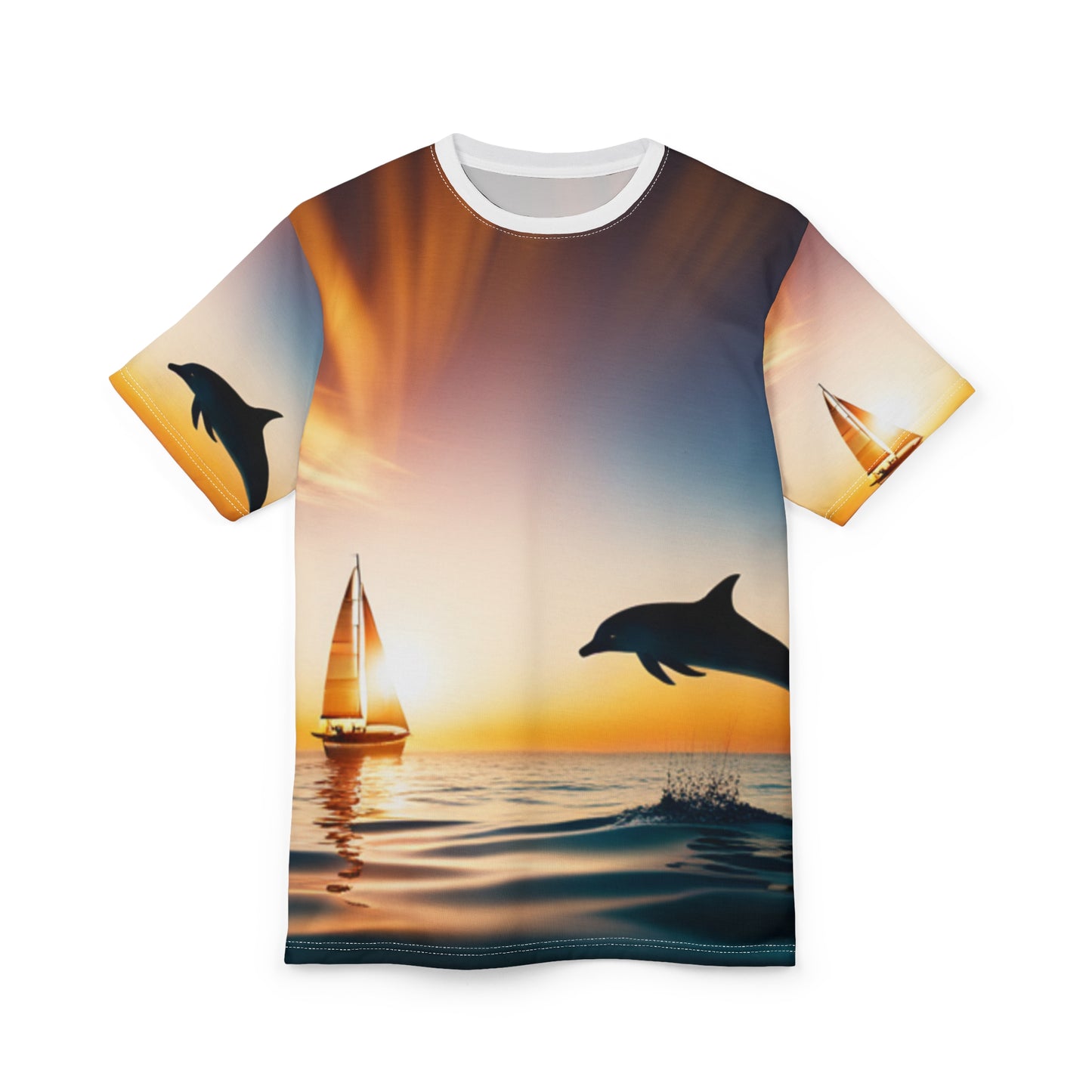 Unisex Cut & Sew Tee (AOP) (Dolphin Sailboat)