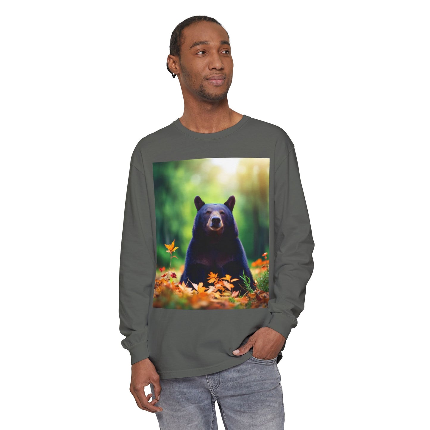 Unisex Garment-dyed Long Sleeve T-Shirt (Bear)