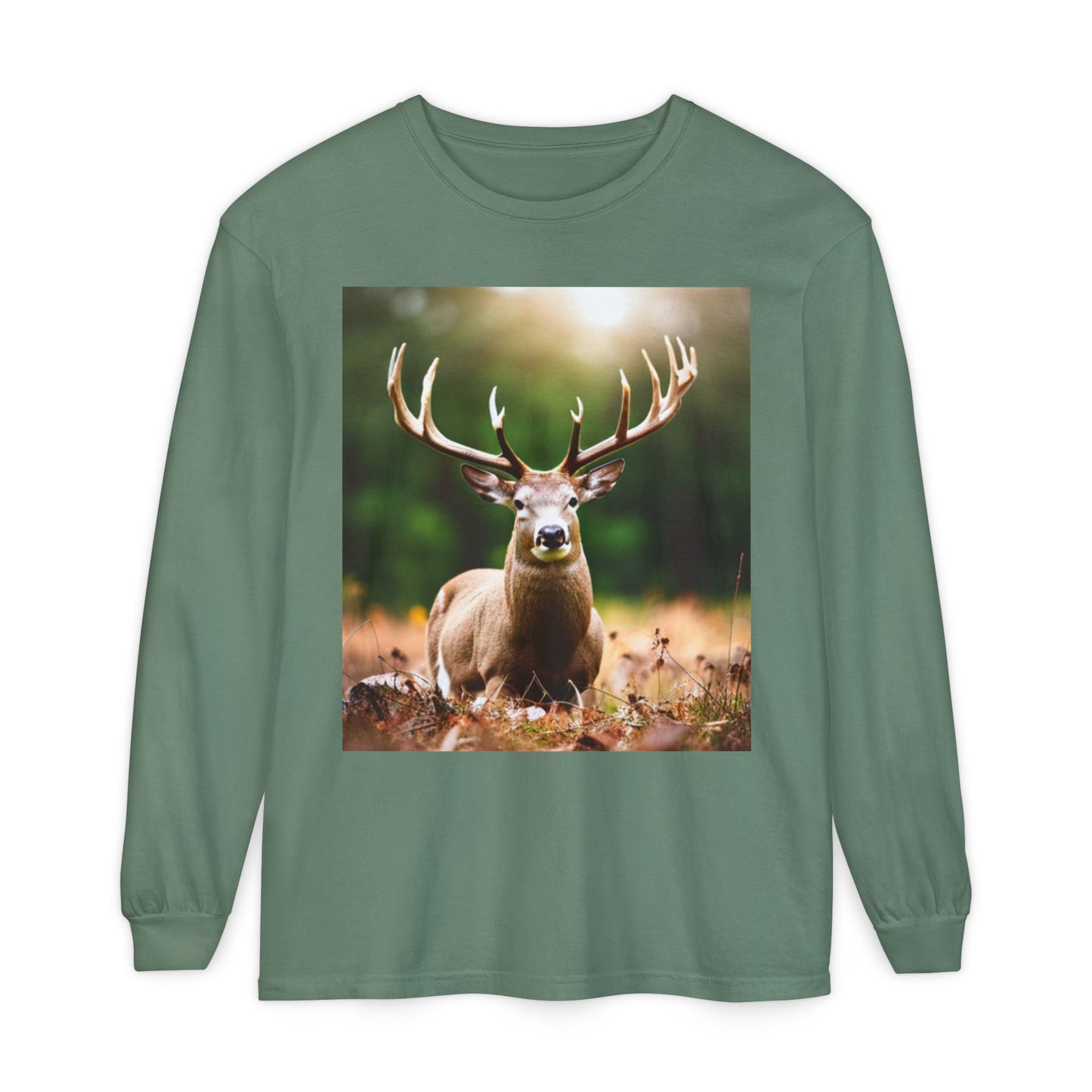 Unisex Garment-dyed Long Sleeve T-Shirt (Deer)