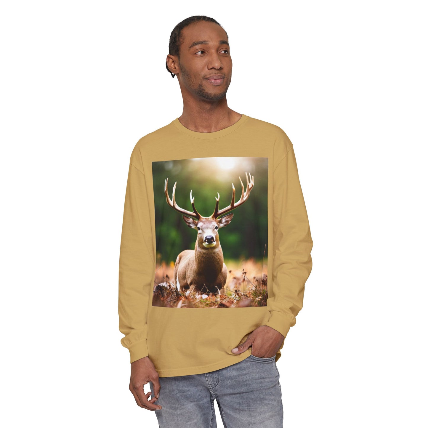 Unisex Garment-dyed Long Sleeve T-Shirt (Deer)