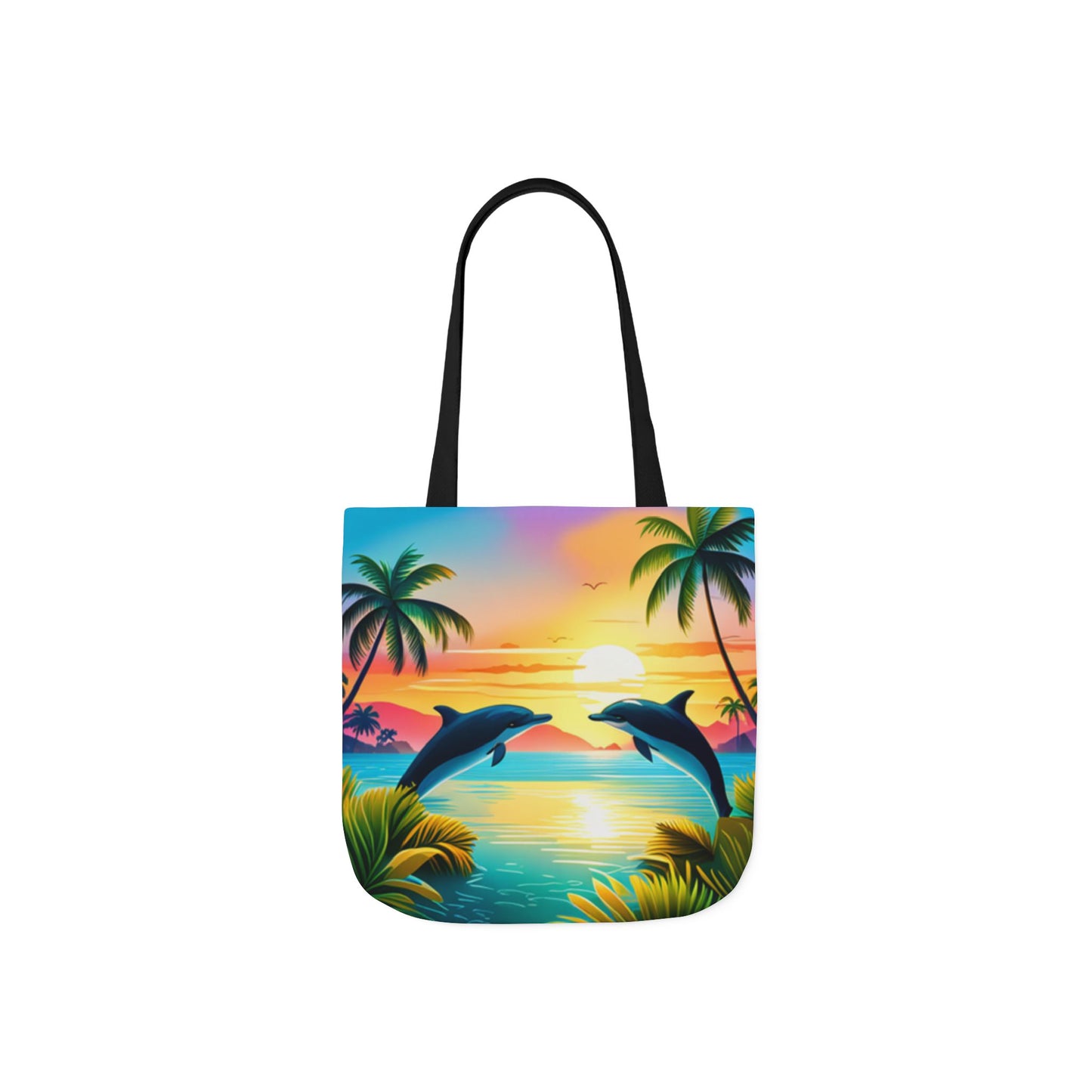 Canvas Tote Bag, 5-Color Straps (Dolphin/Palm Tree)