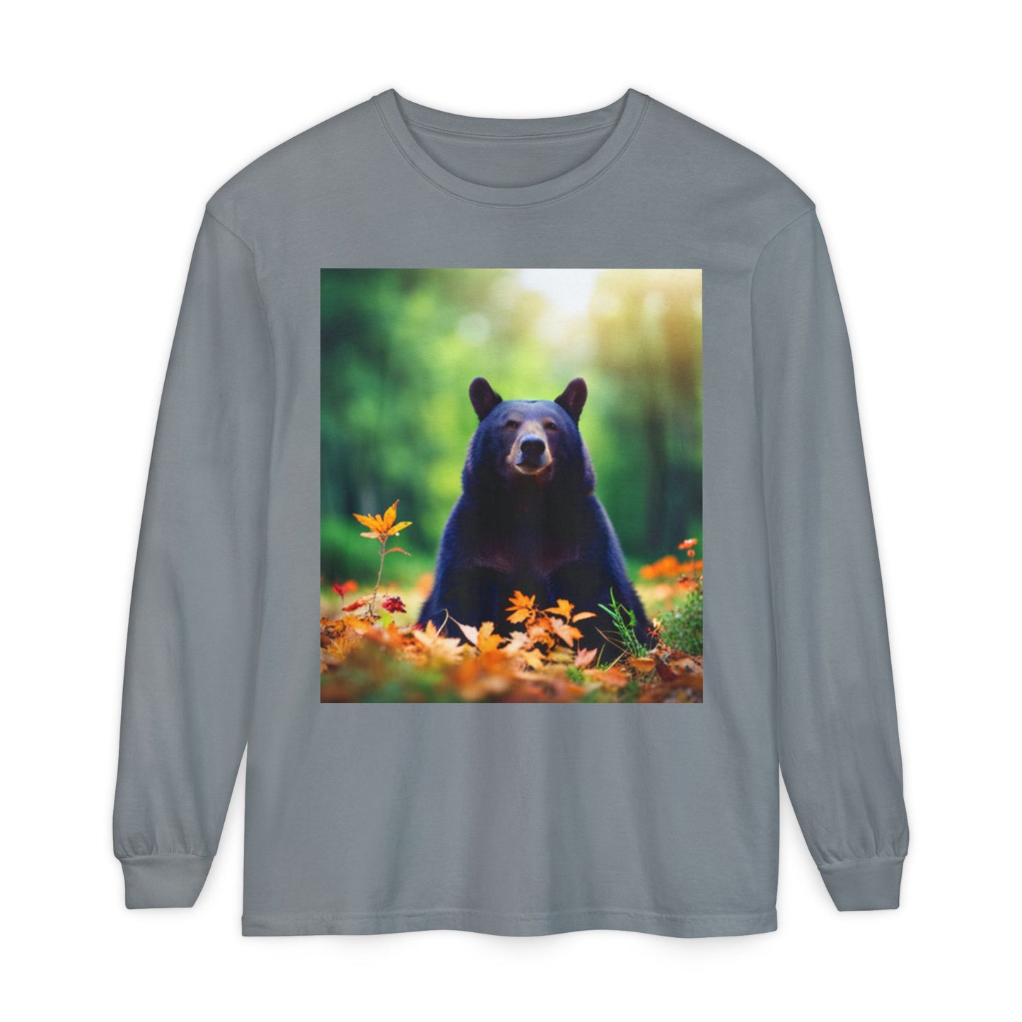 Unisex Garment-dyed Long Sleeve T-Shirt (Bear)
