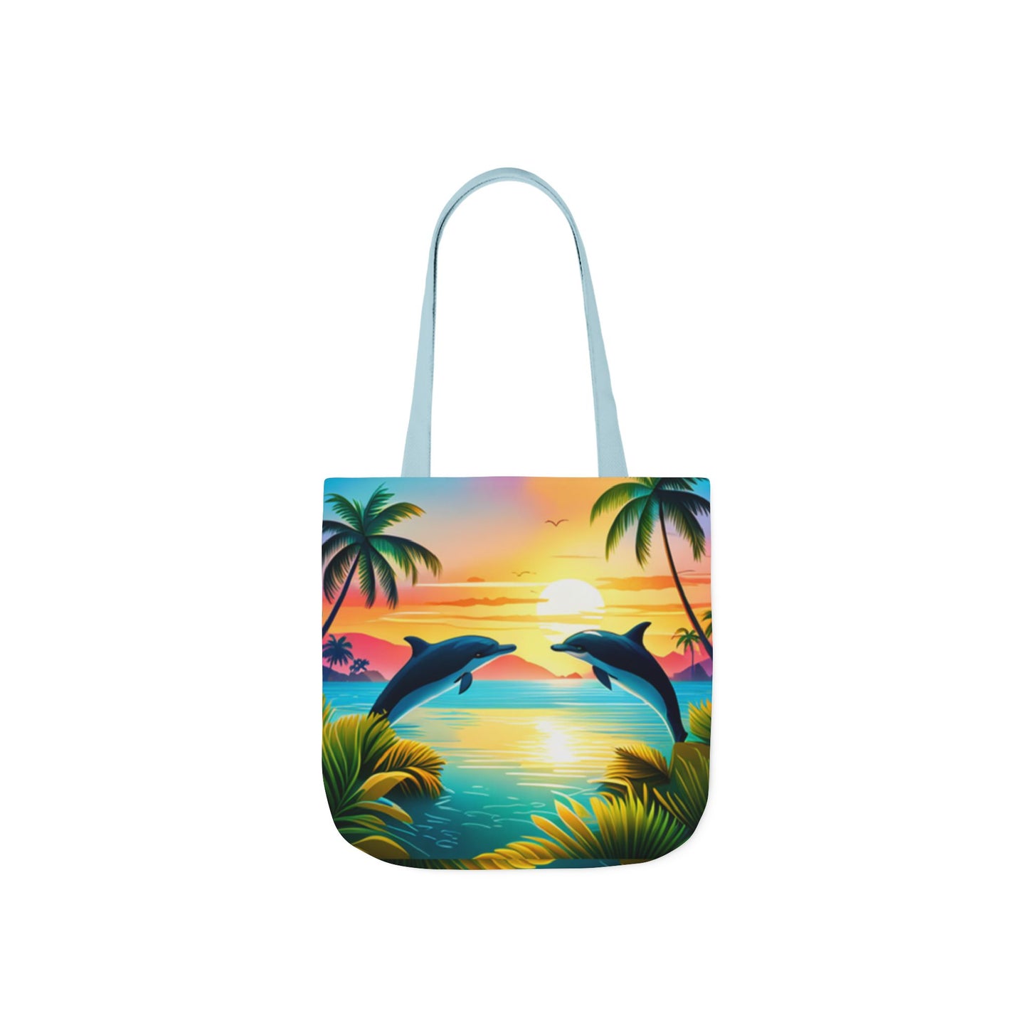 Canvas Tote Bag, 5-Color Straps (Dolphin/Palm Tree)