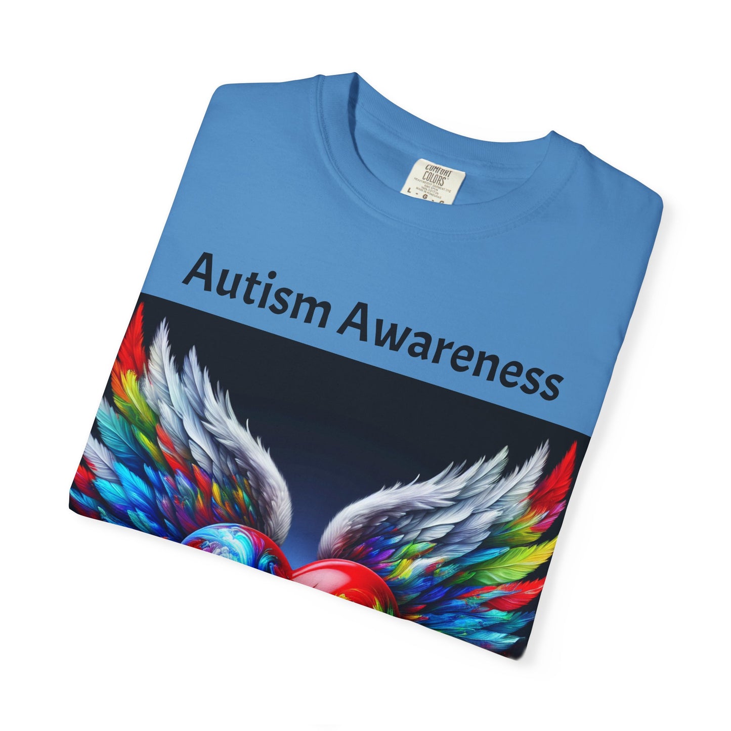 Autism Awareness Unisex Garment-Dyed T-Shirt - Colorful Heart Design