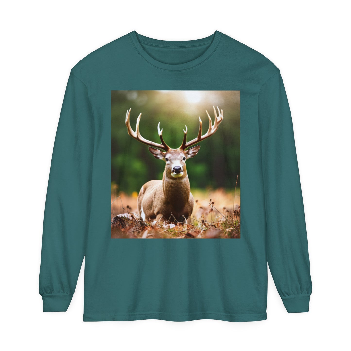 Unisex Garment-dyed Long Sleeve T-Shirt (Deer)
