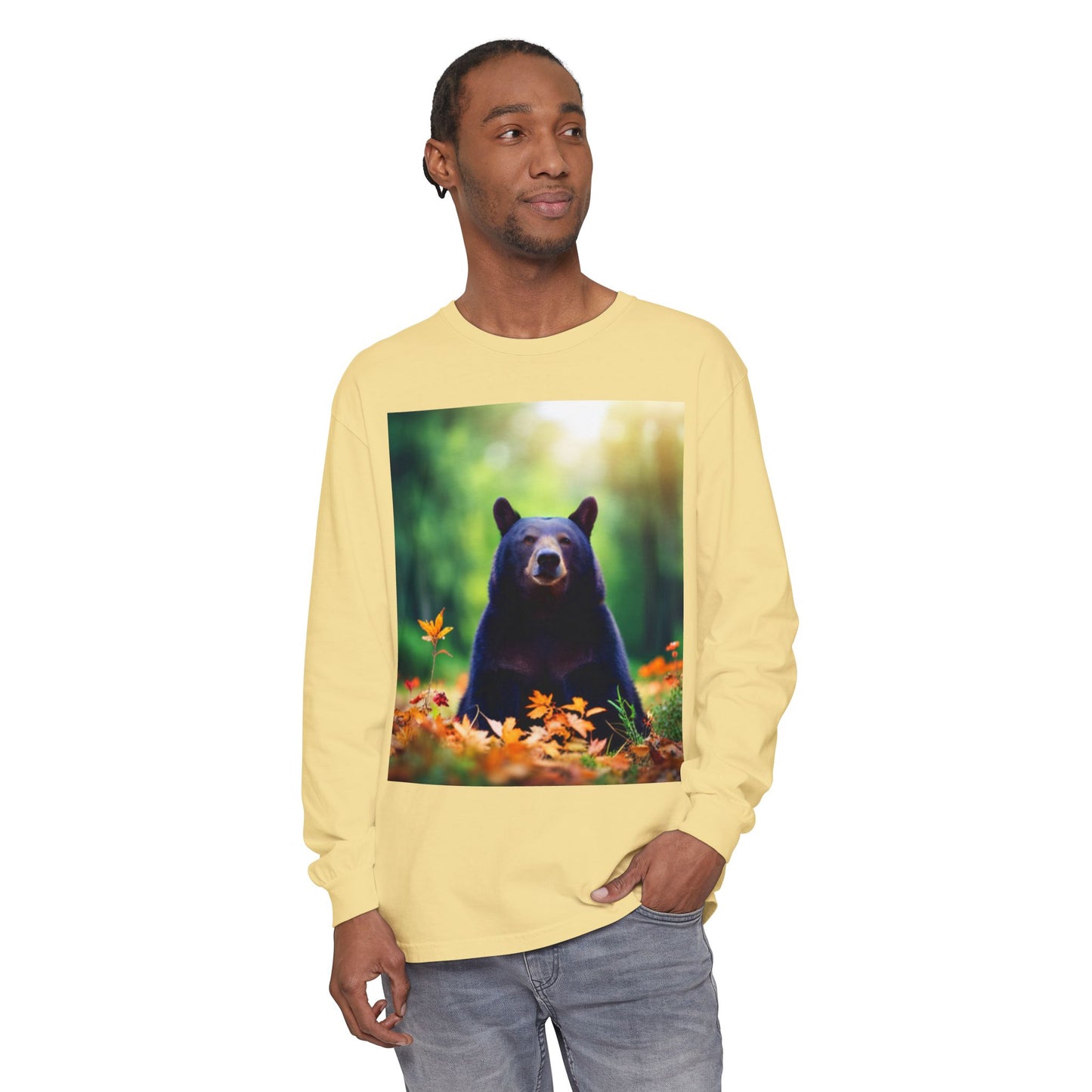 Unisex Garment-dyed Long Sleeve T-Shirt (Bear)