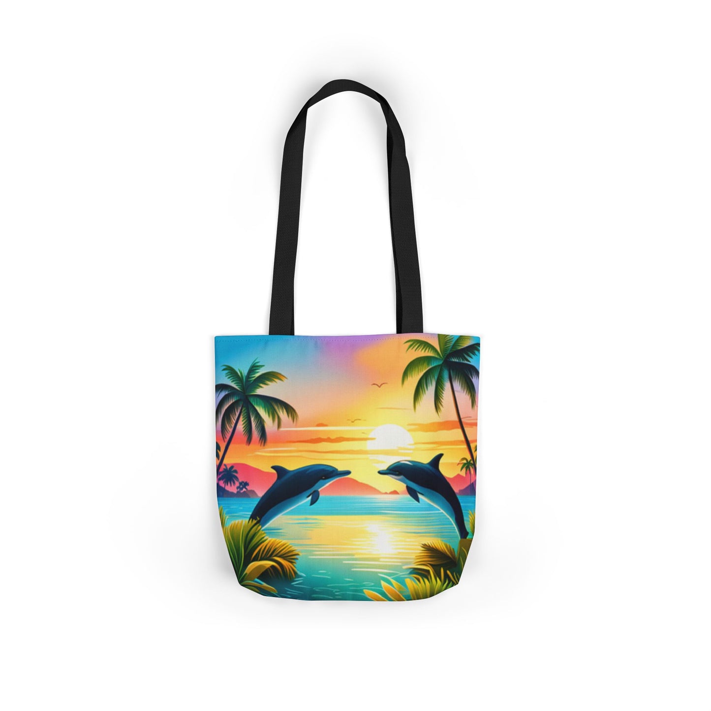Canvas Tote Bag, 5-Color Straps (Dolphin/Palm Tree)