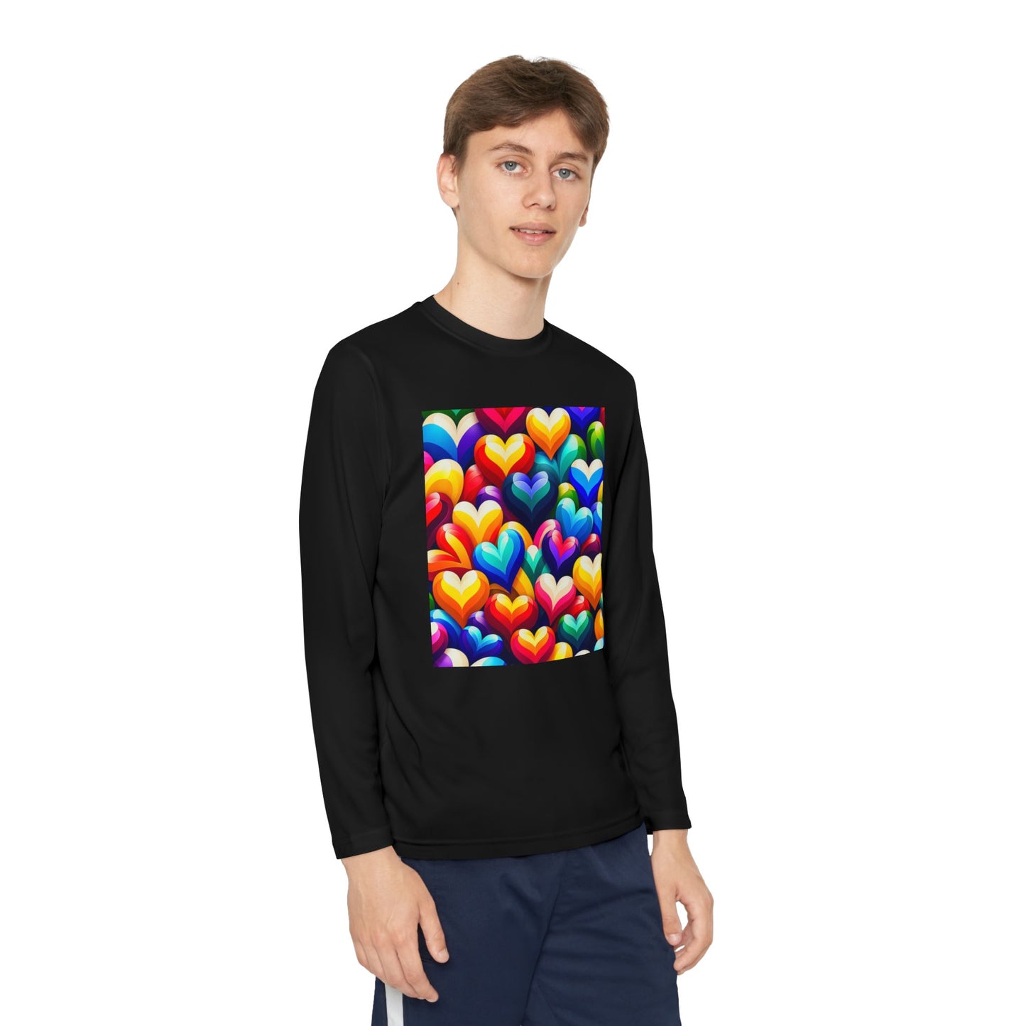 Youth Long Sleeve Competitor Tee (Colorful Hearts)