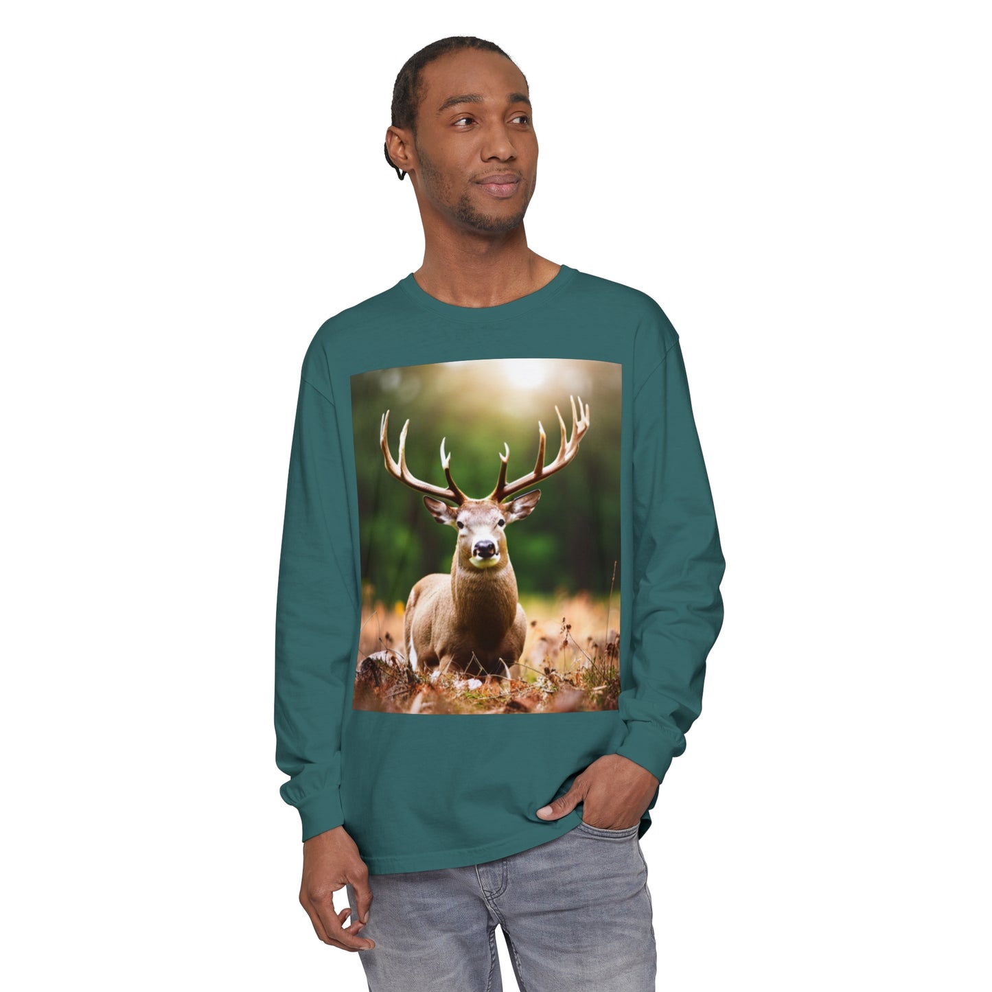 Unisex Garment-dyed Long Sleeve T-Shirt (Deer)
