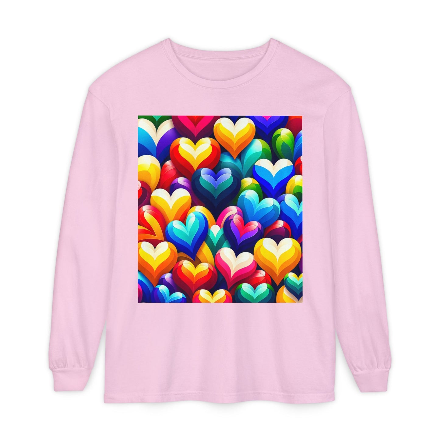 Unisex Garment-dyed Long Sleeve T-Shirt (Colorful Hearts)
