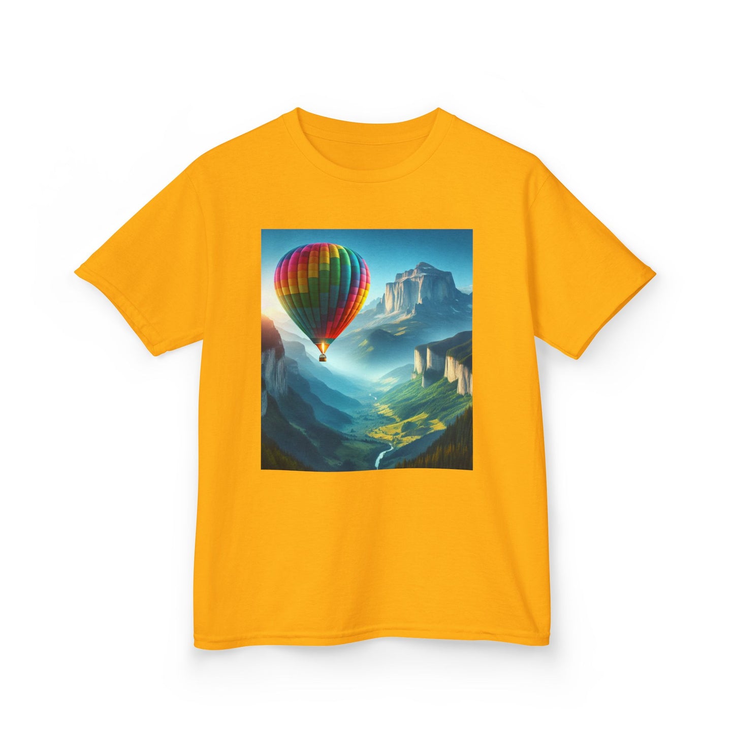 Kids Heavy Cotton™ Tee - Colorful Hot Air Balloon Adventure Tee for Young Explorers