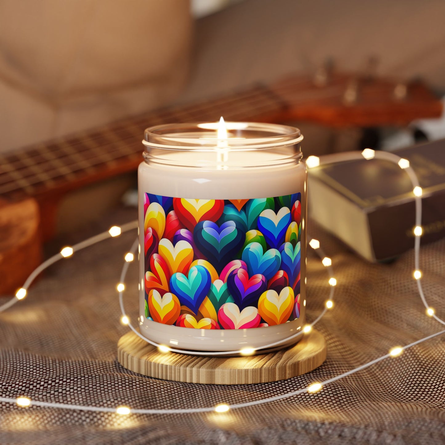 Scented Soy Candle, 9oz (Colorful Hearts)