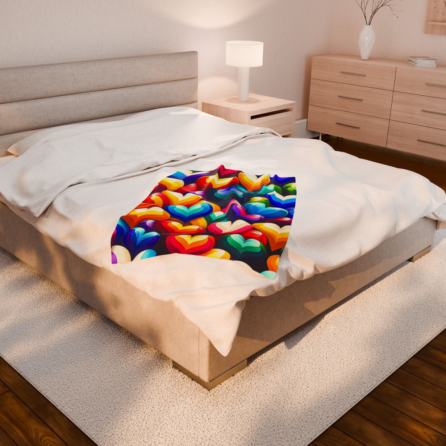 Velveteen Plush Blanket (Colorful Hearts)