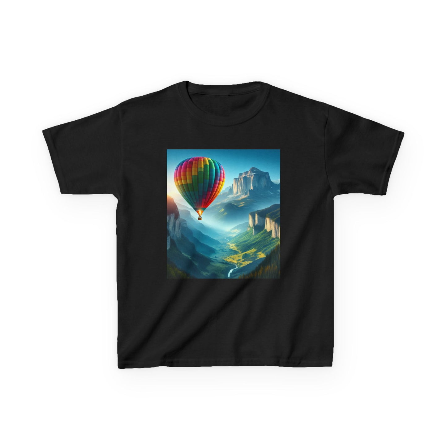 Kids Heavy Cotton™ Tee - Colorful Hot Air Balloon Adventure Tee for Young Explorers