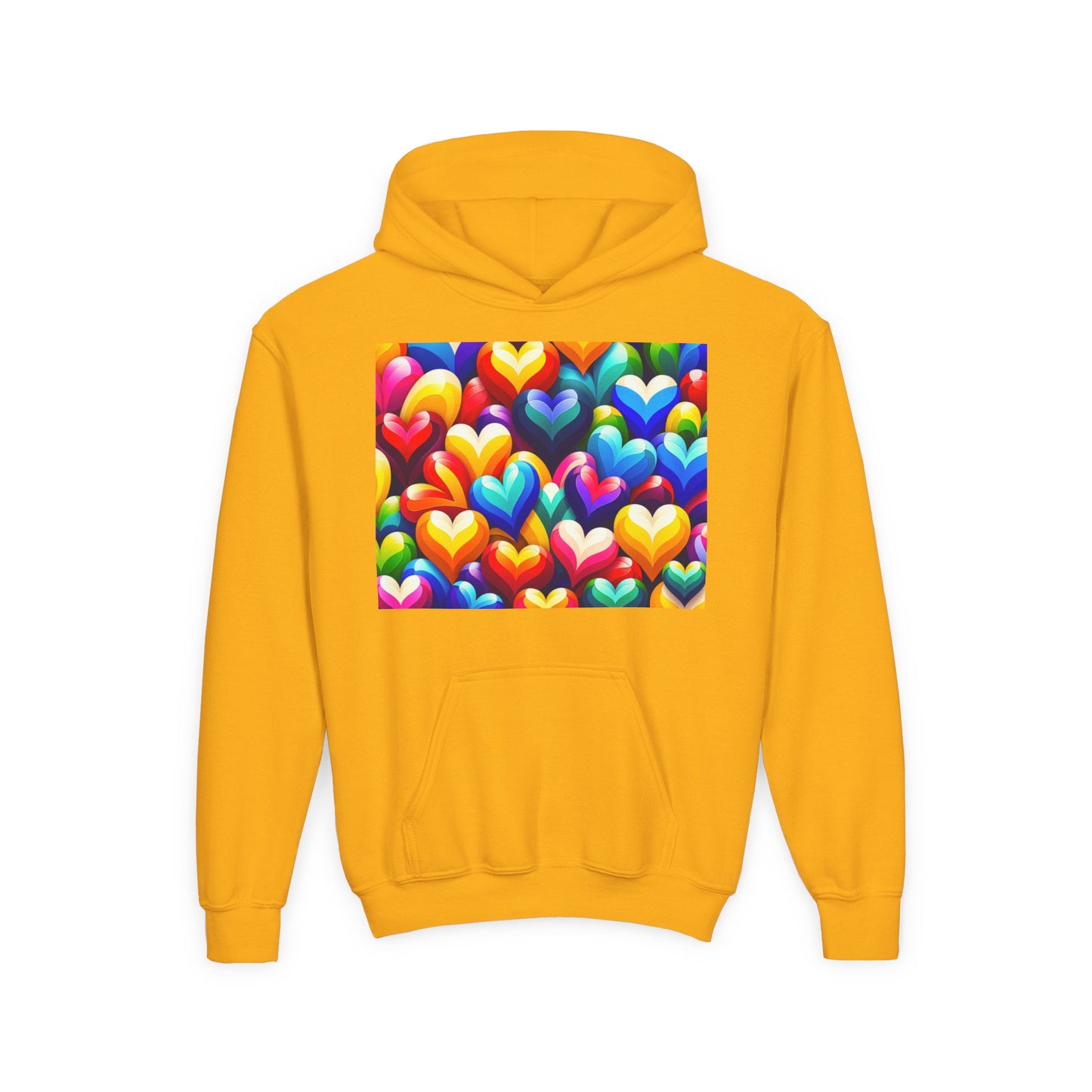 Youth Heavy Blend Hooded Sweatshirt (Colorful Hearts)