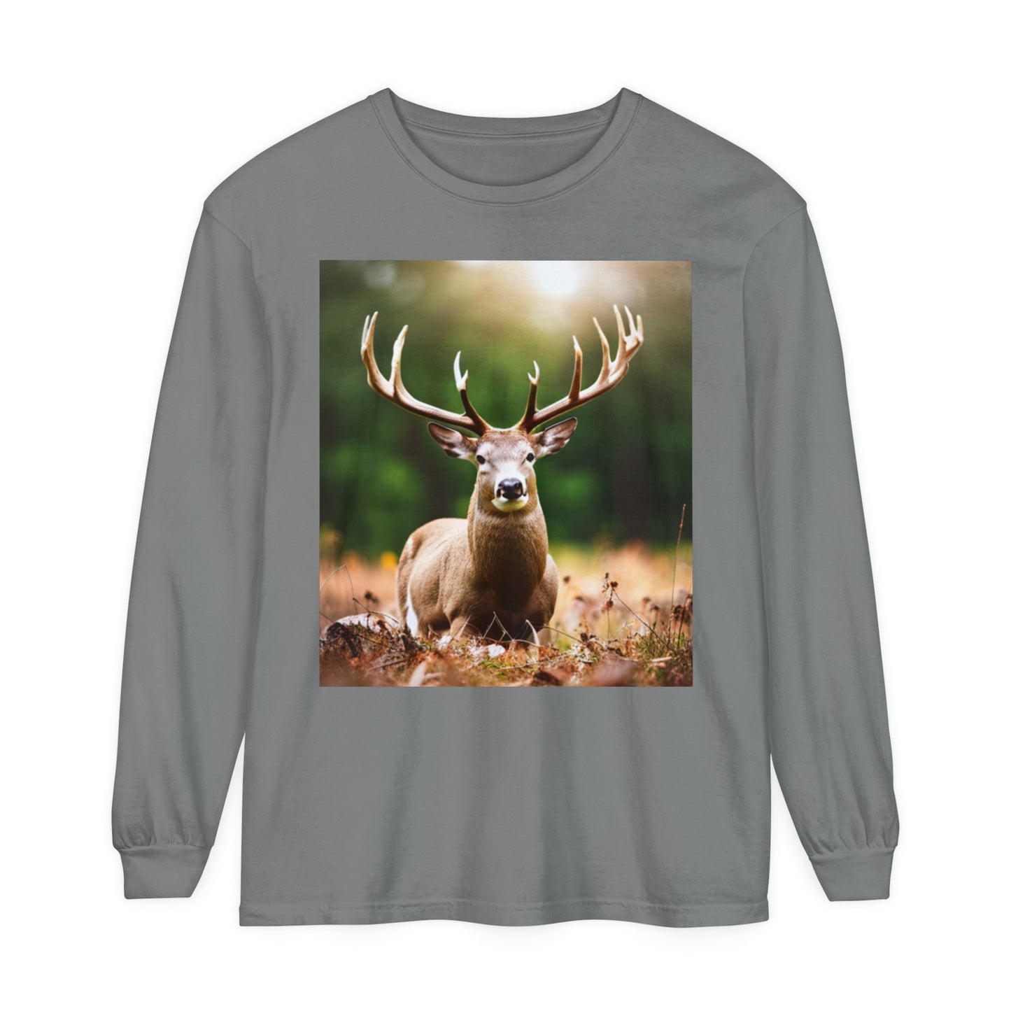 Unisex Garment-dyed Long Sleeve T-Shirt (Deer)