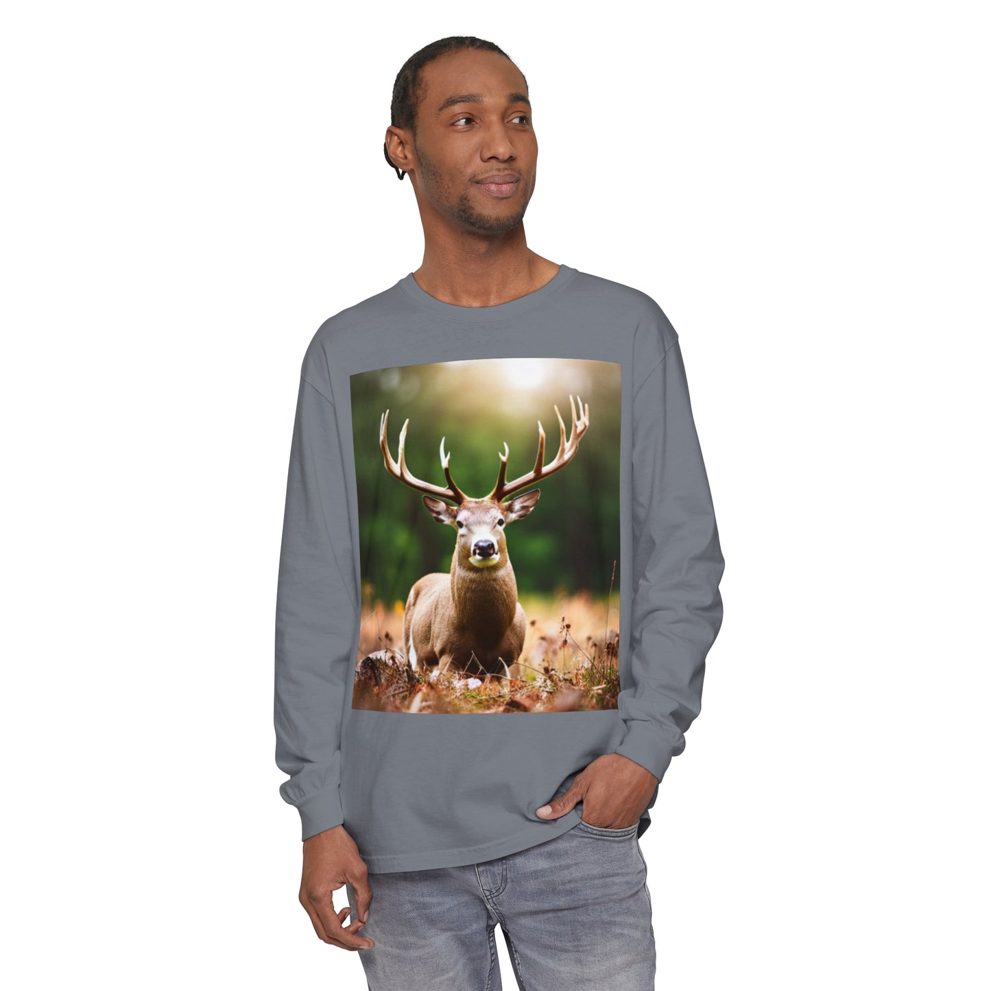 Unisex Garment-dyed Long Sleeve T-Shirt (Deer)