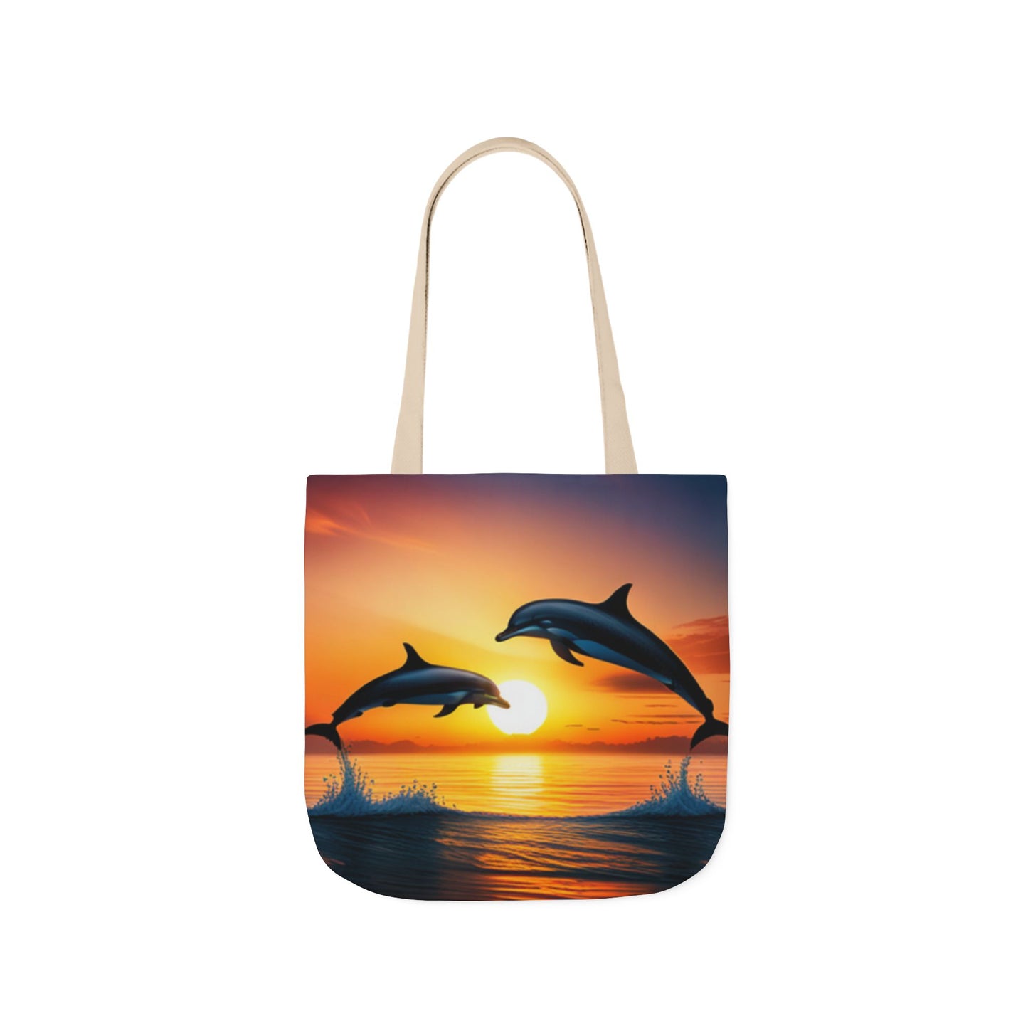 Canvas Tote Bag, 5-Color Straps (Dolphins sunset)
