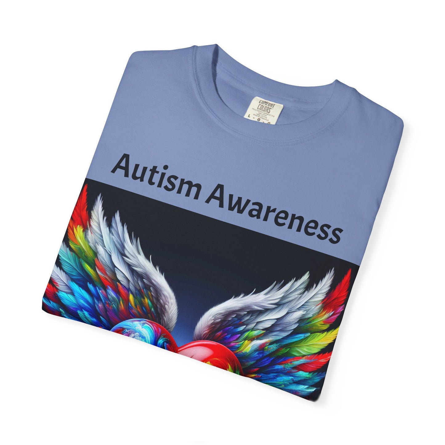 Autism Awareness Unisex Garment-Dyed T-Shirt - Colorful Heart Design