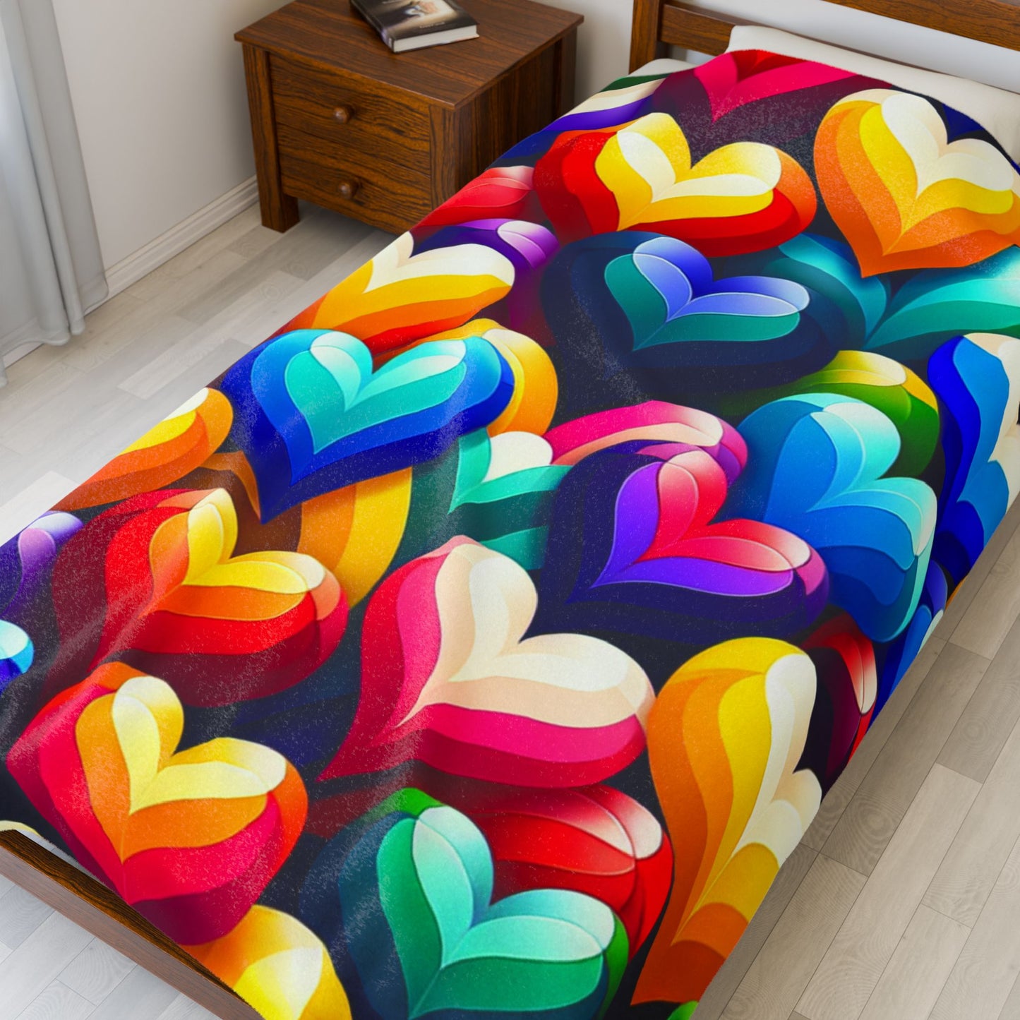 Velveteen Plush Blanket (Colorful Hearts)