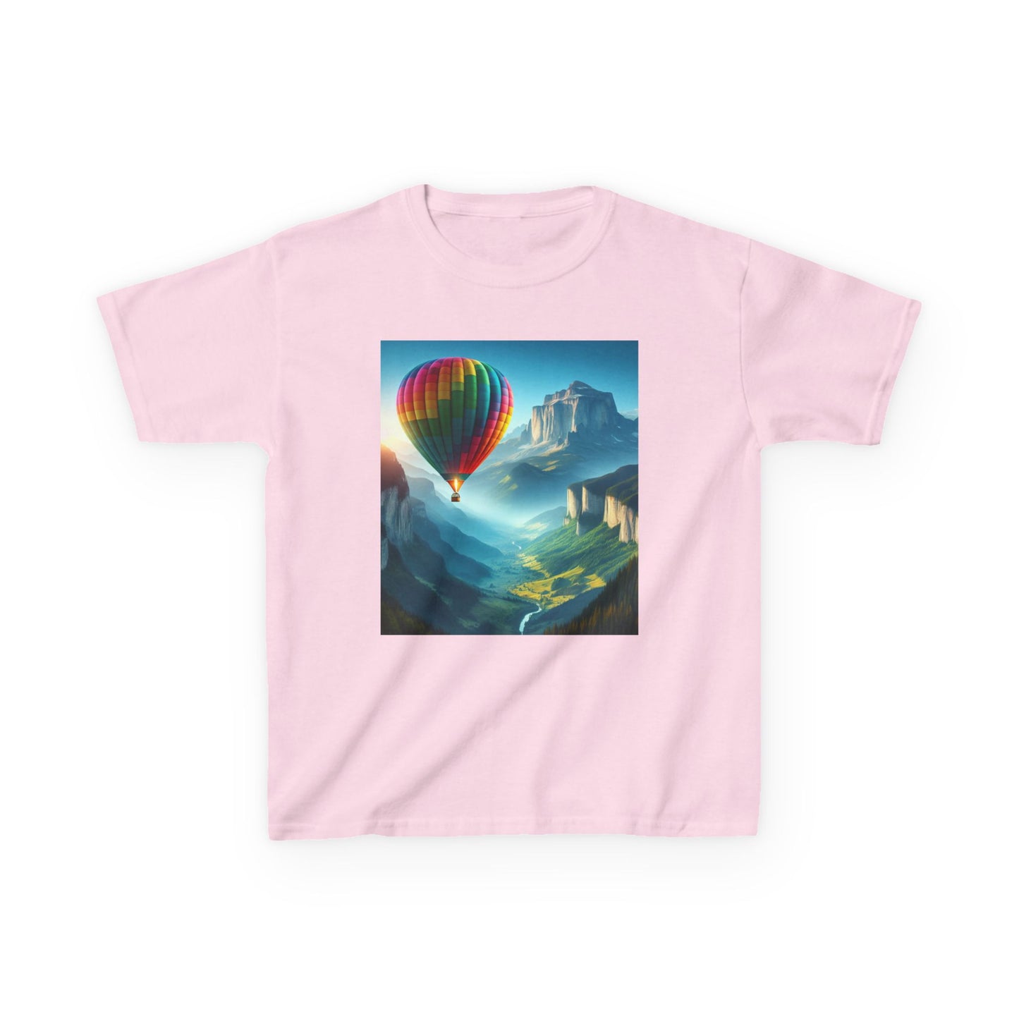 Kids Heavy Cotton™ Tee - Colorful Hot Air Balloon Adventure Tee for Young Explorers